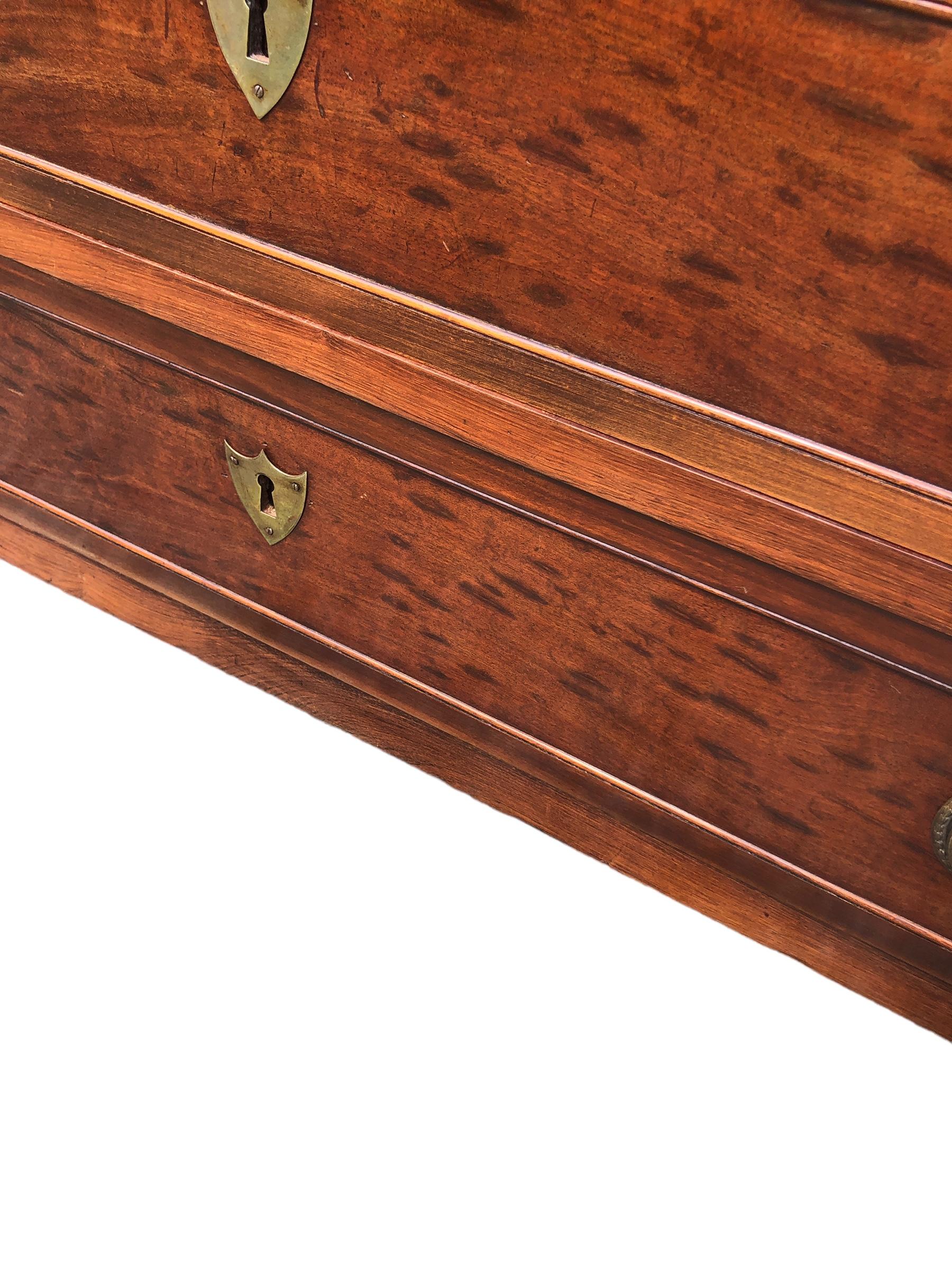 Brass 19th Century Louis XVI Style Marble Top Plum Pudding Mahogany Chest For Sale
