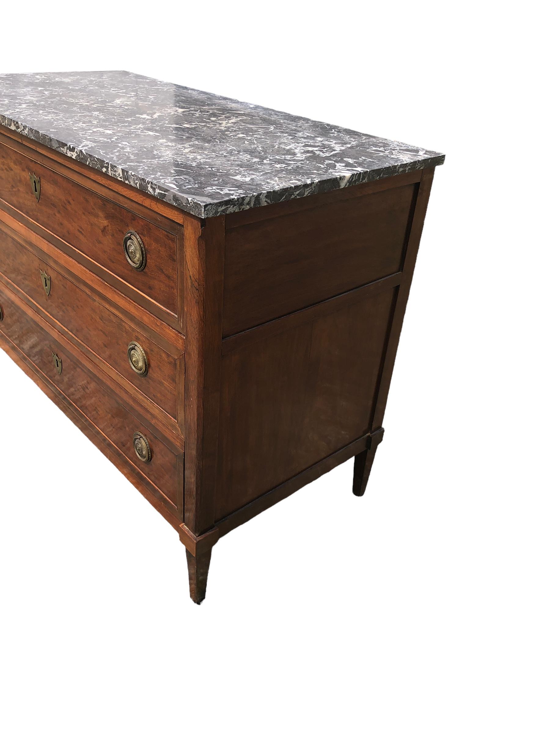 19th Century Louis XVI Style Marble Top Plum Pudding Mahogany Chest For Sale 4