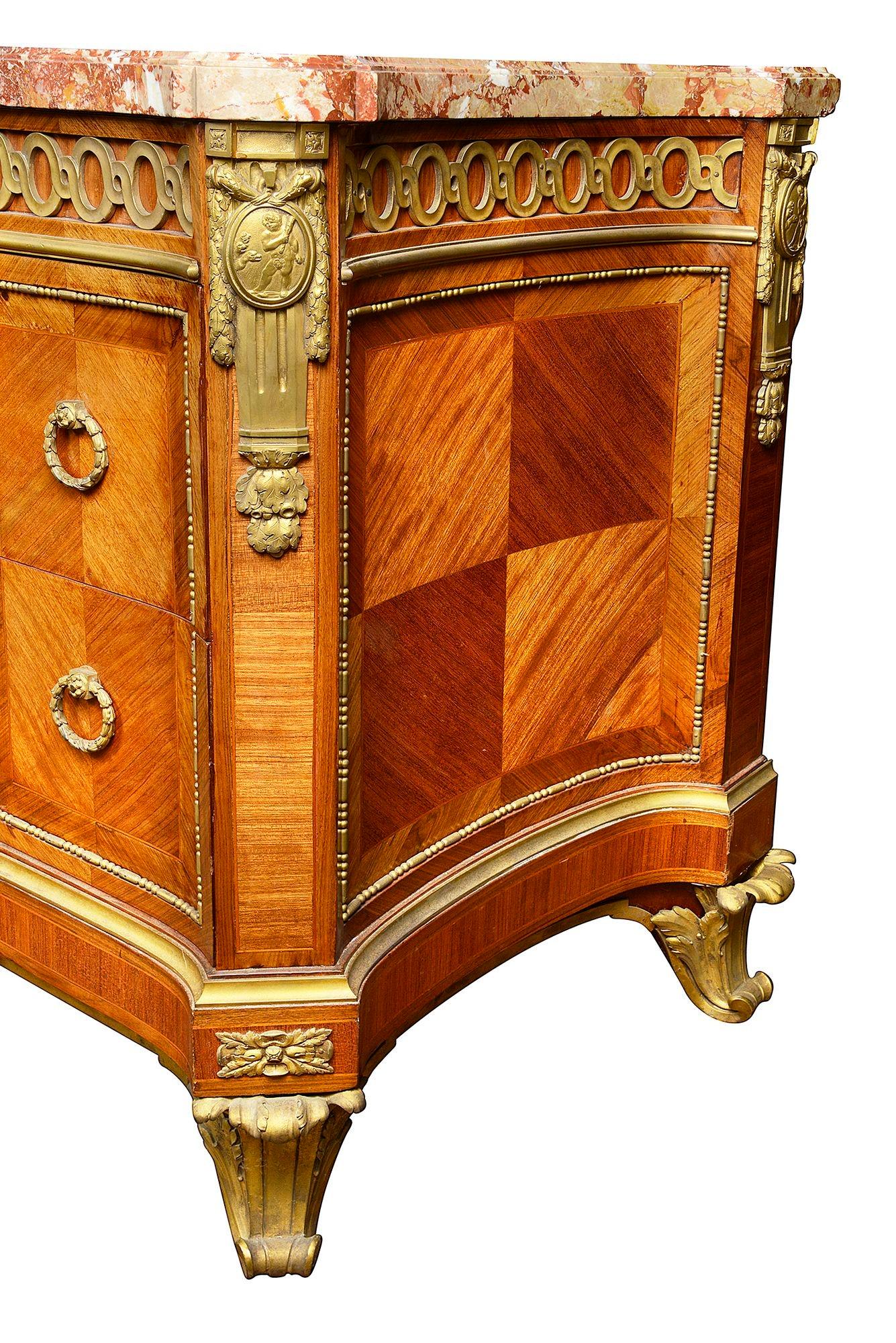 Ormolu 19th Century Louis XVI style marble topped commode. For Sale