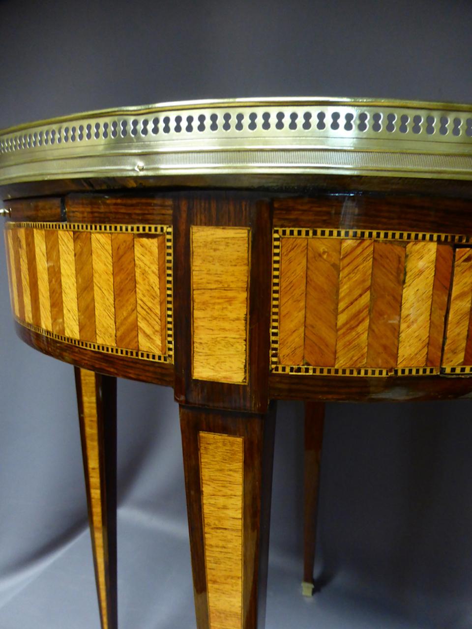 French 19th Century Louis XVI Style Marquetry and Marble Bouillotte Table