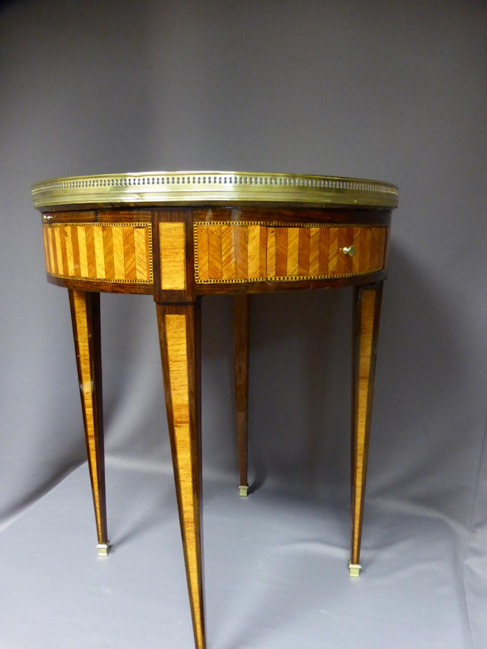 19th Century Louis XVI Style Marquetry and Marble Bouillotte Table 1