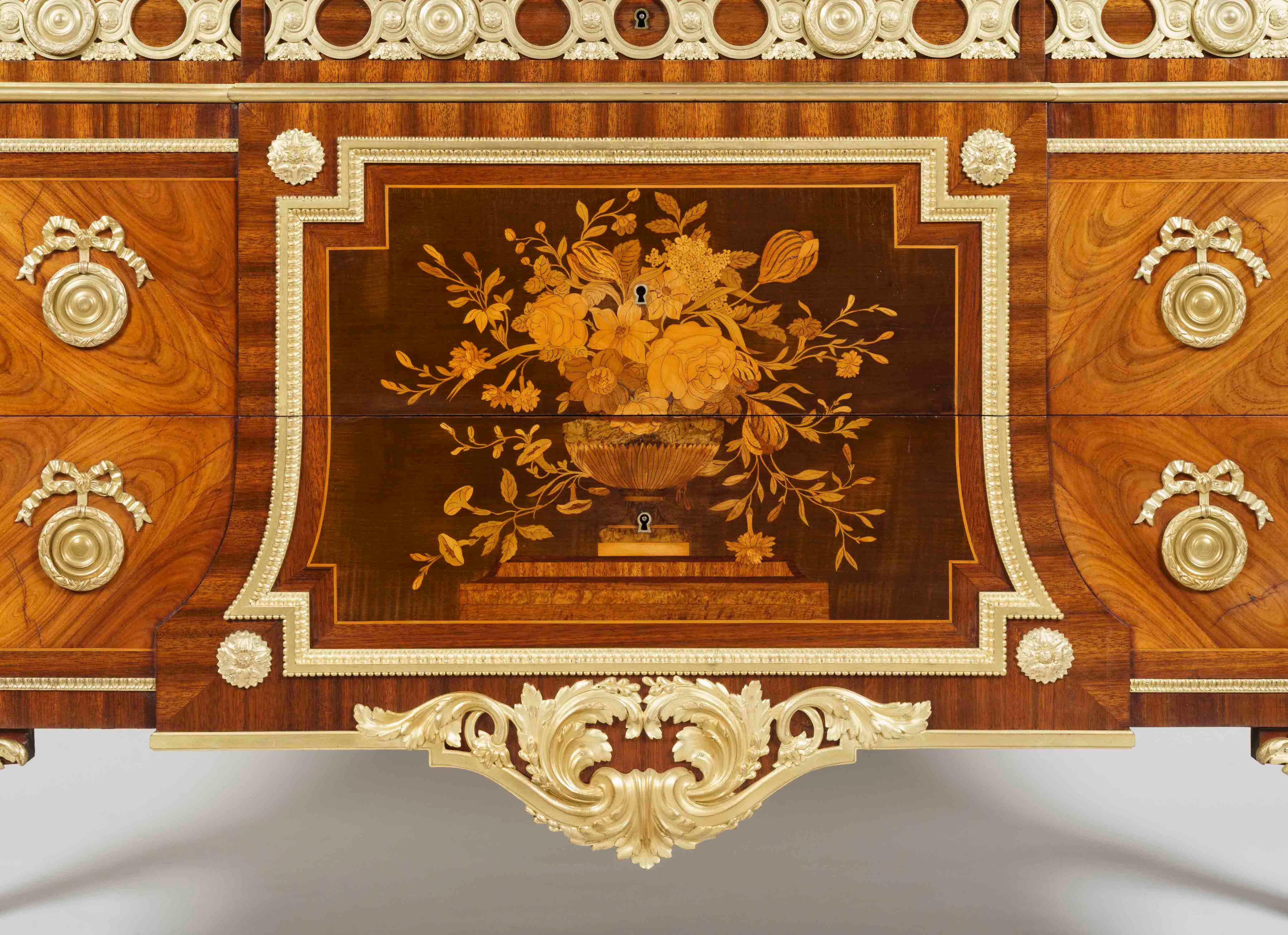 French 19th Century Louis XVI Style Marquetry Commode in the Manner of Riesener For Sale
