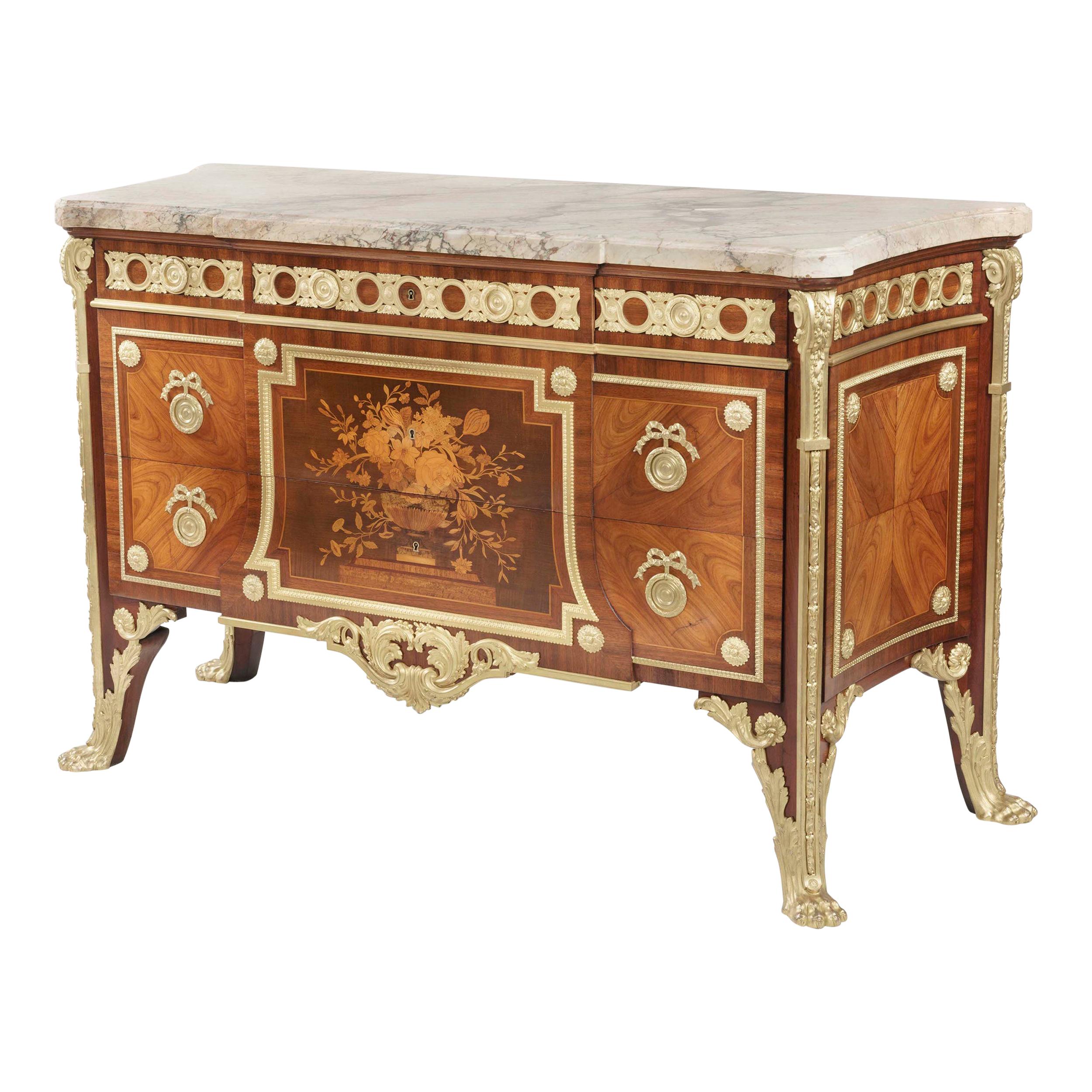 19th Century Louis XVI Style Marquetry Commode in the Manner of Riesener For Sale