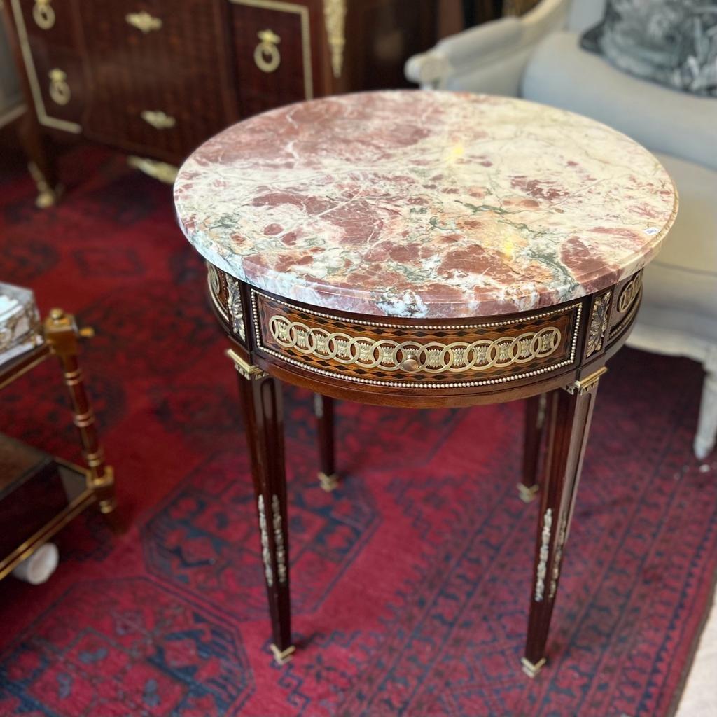 French 19th Century Louis XVI Style Marquetry Guéridon with Marble Top 