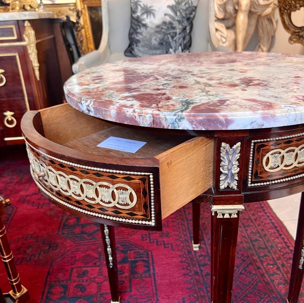 Gilt 19th Century Louis XVI Style Marquetry Guéridon with Marble Top 