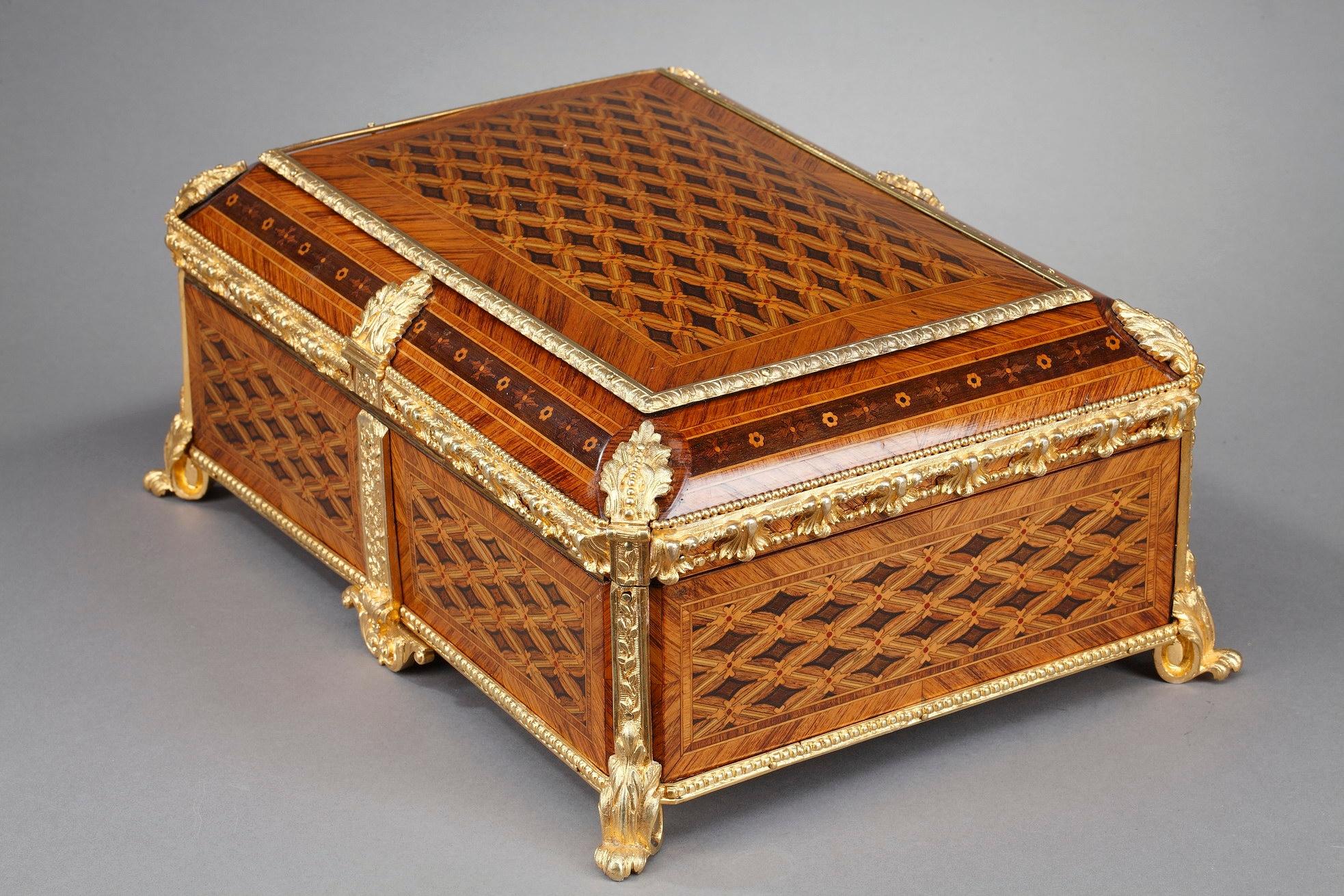 Gilt 19th Century Louis XVI-Style Marquetry Jewelry Box