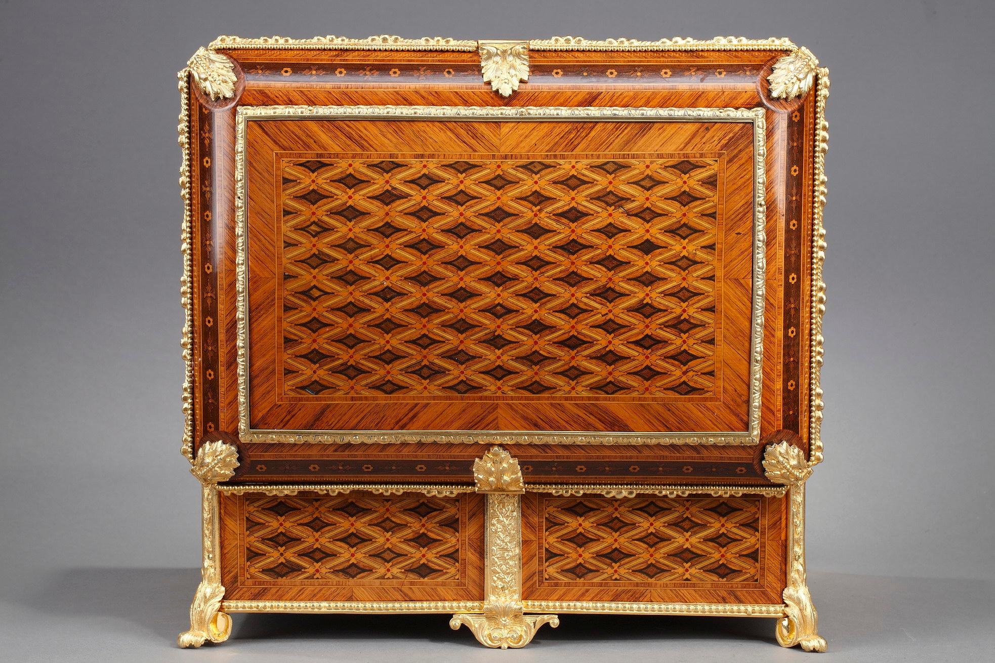 Velvet 19th Century Louis XVI-Style Marquetry Jewelry Box