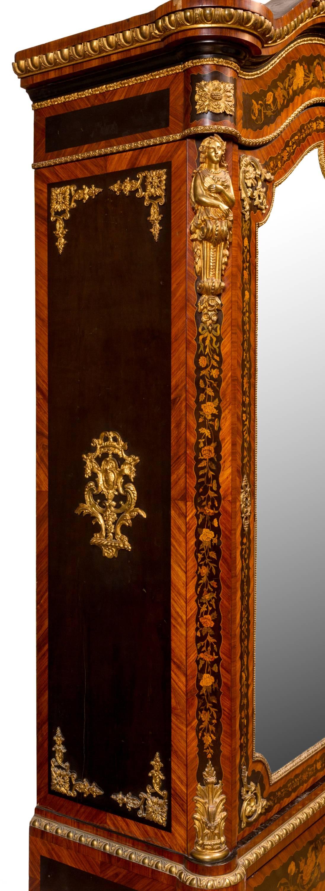 French 19th Century Louis XVI Style Mirror Front Armoire or Wardrobe with Marquetry