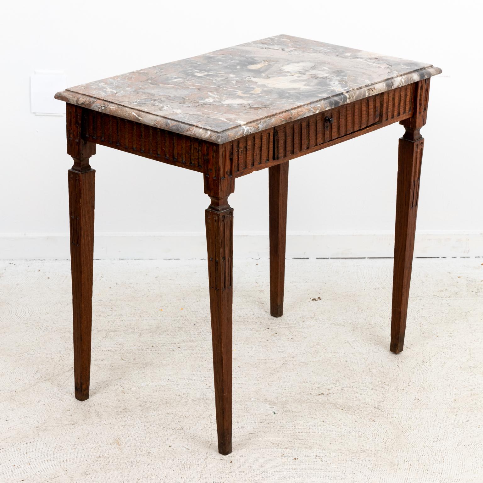 19th Century Louis XVI Style Oak and Marble Top Side Table In Good Condition For Sale In Stamford, CT