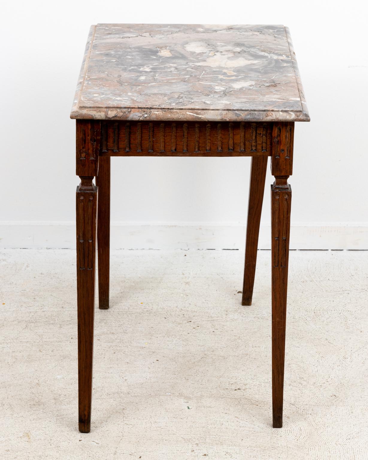 19th Century Louis XVI Style Oak and Marble Top Side Table For Sale 1