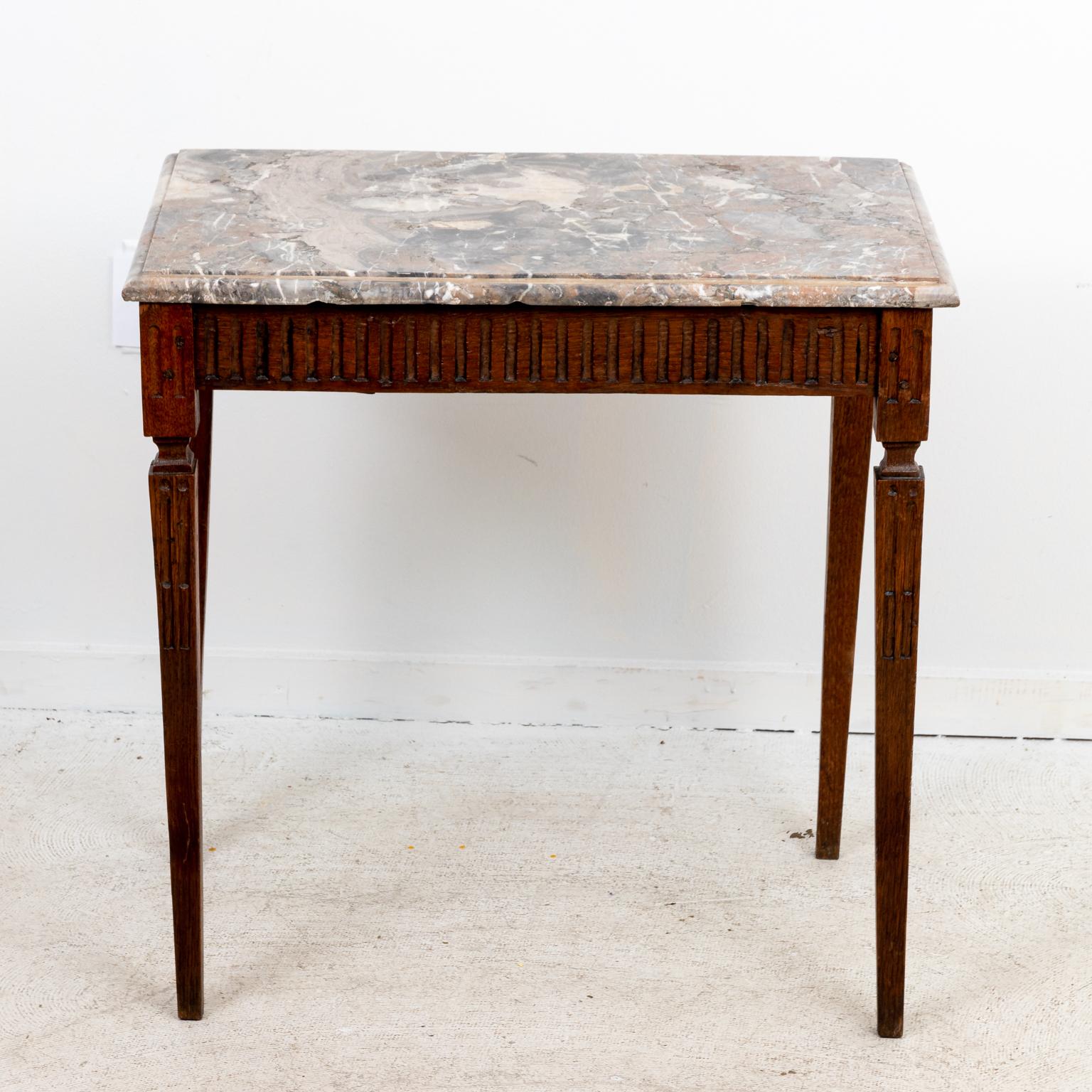 19th Century Louis XVI Style Oak and Marble Top Side Table For Sale 2