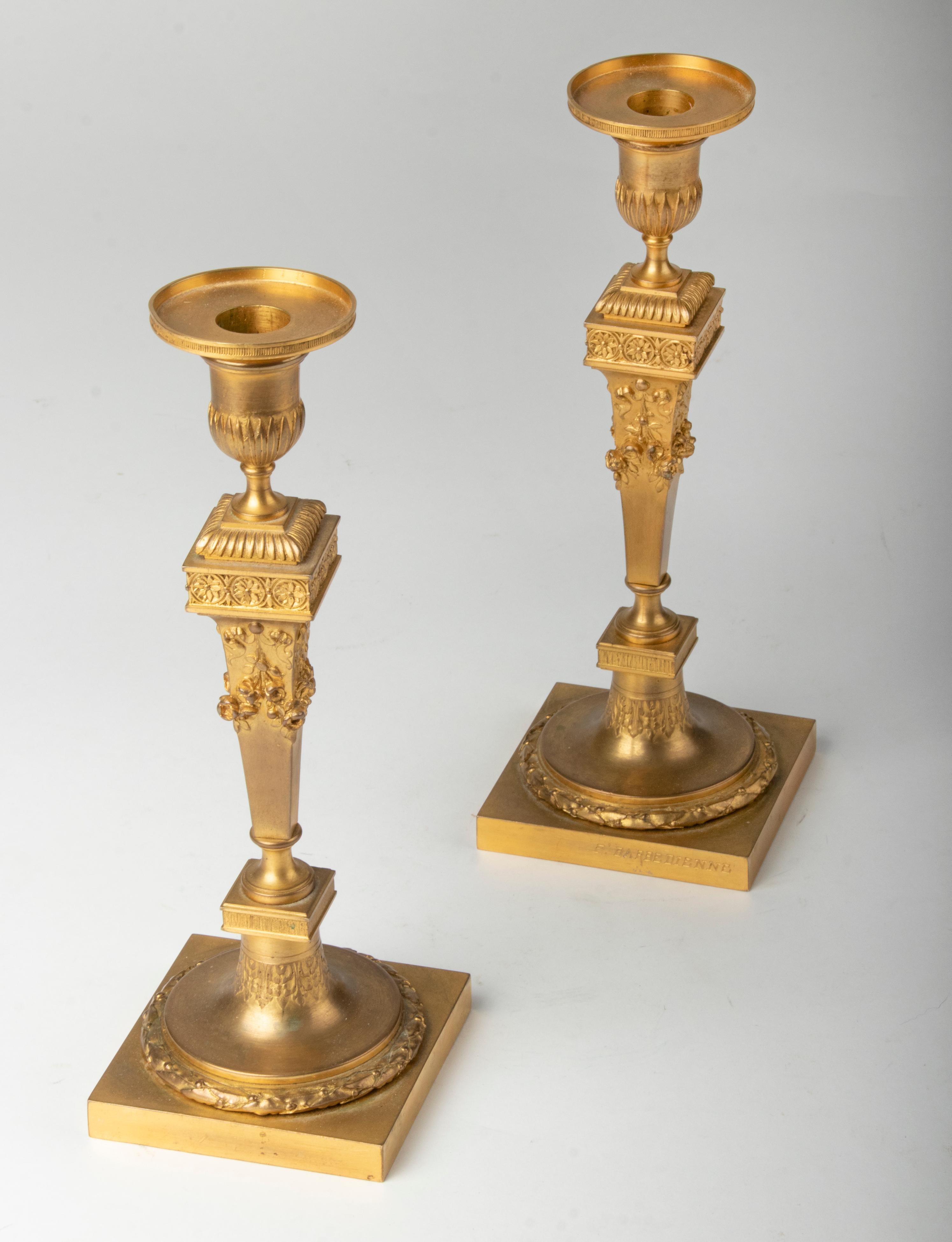 19th Century Louis XVI Style Ormolu Bronze Candlesticks by Barbedienne In Good Condition In Casteren, Noord-Brabant