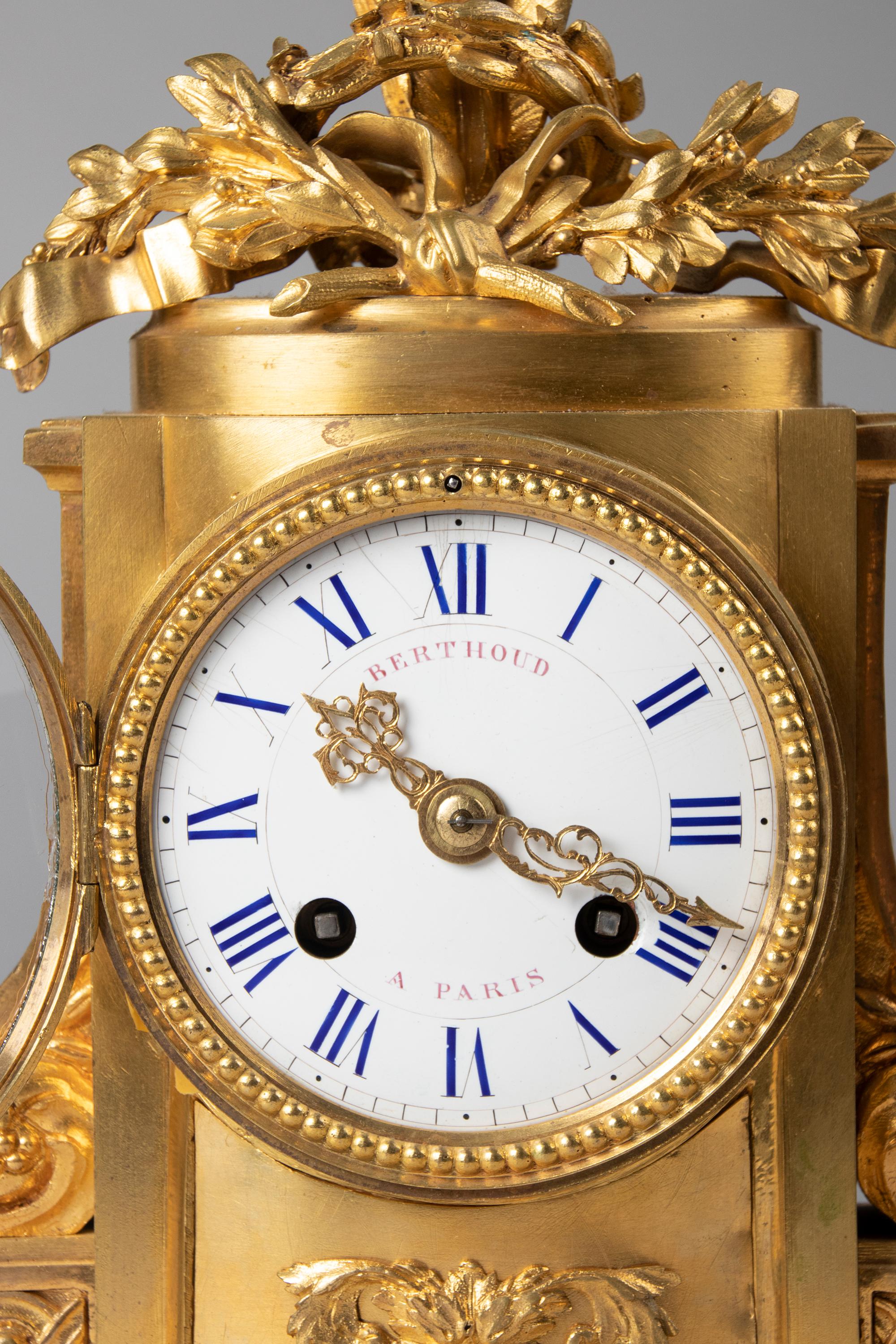 Cast 19th Century Louis XVI Style Ormolu Bronze Clockset For Sale