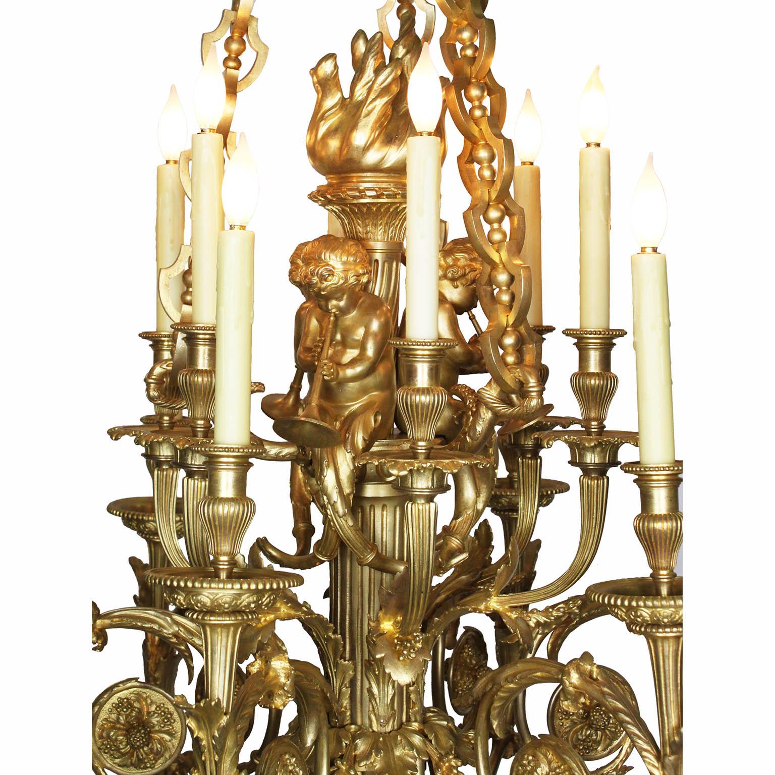 19th Century Louis XVI Style Ormolu Cherub Chandelier after Pierre Gouthiere For Sale 3