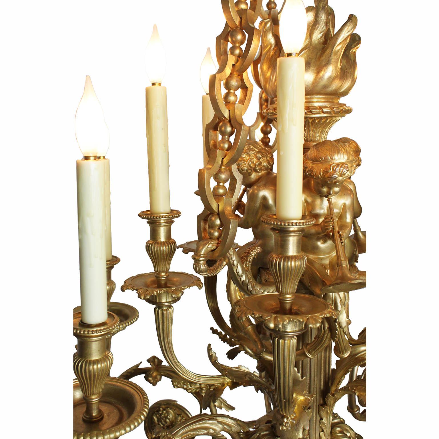 Gilt 19th Century Louis XVI Style Ormolu Cherub Chandelier after Pierre Gouthiere For Sale