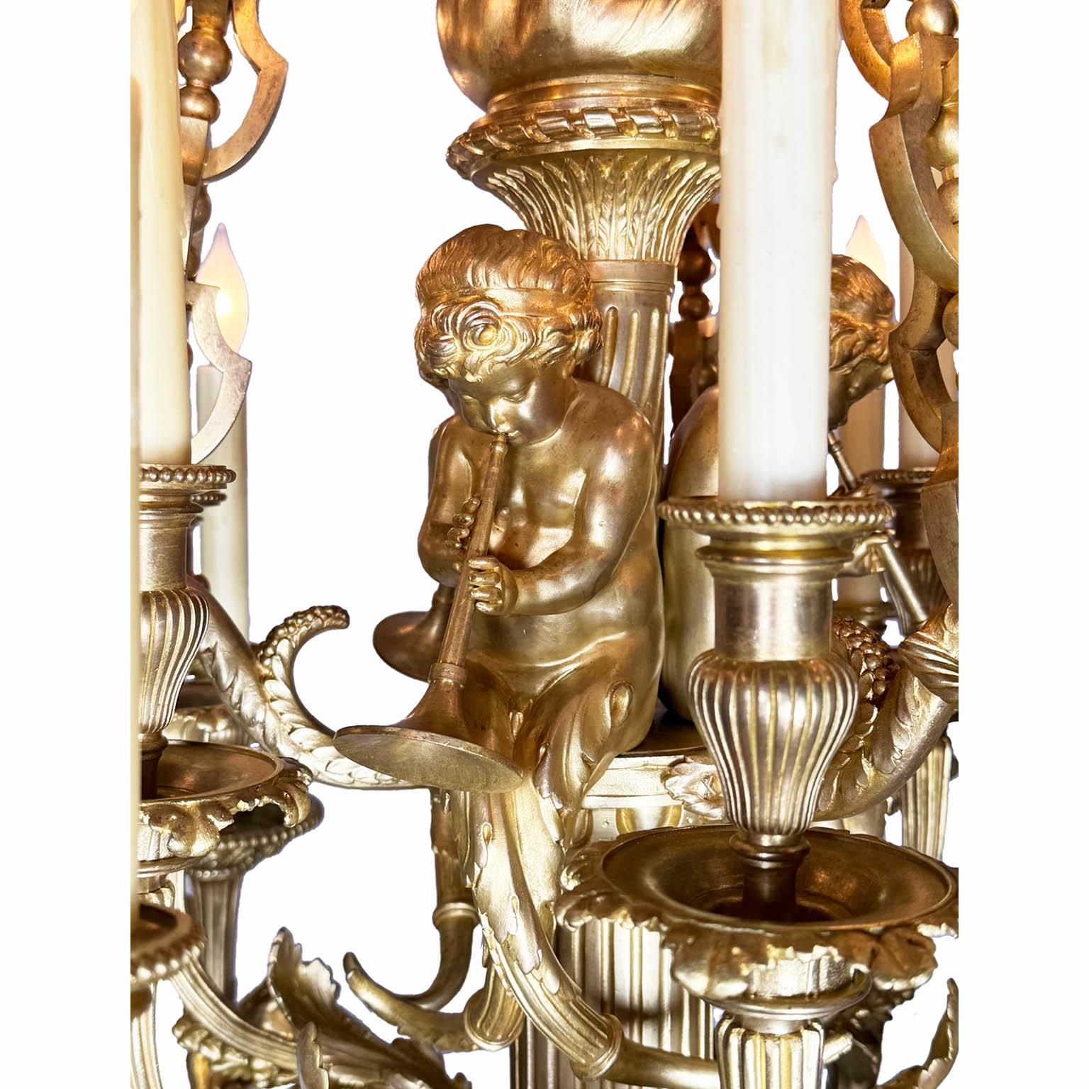 19th Century Louis XVI Style Ormolu Cherub Chandelier after Pierre Gouthiere In Good Condition For Sale In Los Angeles, CA