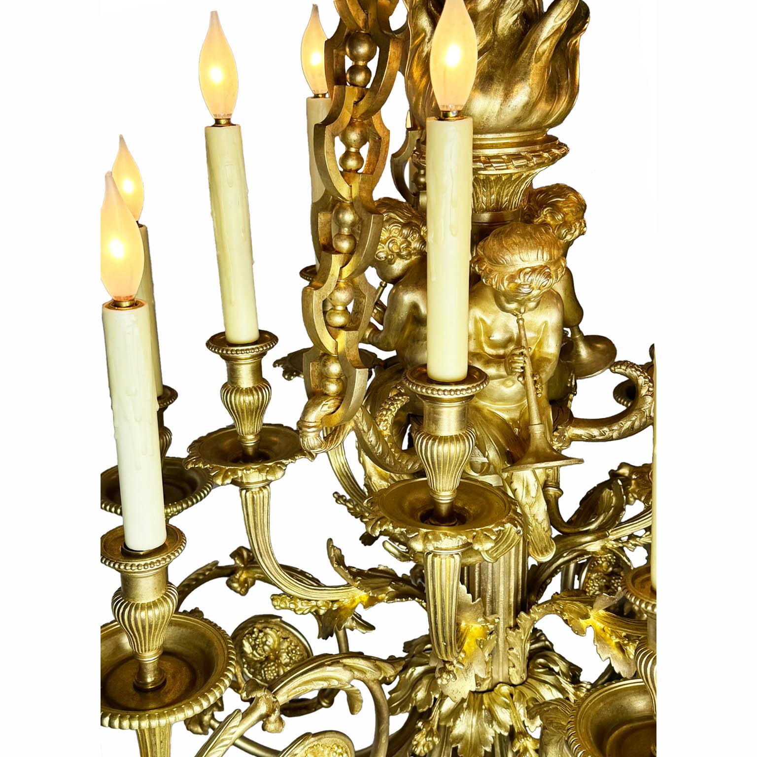 19th Century Louis XVI Style Ormolu Cherub Chandelier after Pierre Gouthiere For Sale 5