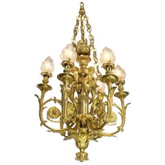 19th Century Louis XVI Style Ormolu Cherub Chandelier After Pierre Gouthiere