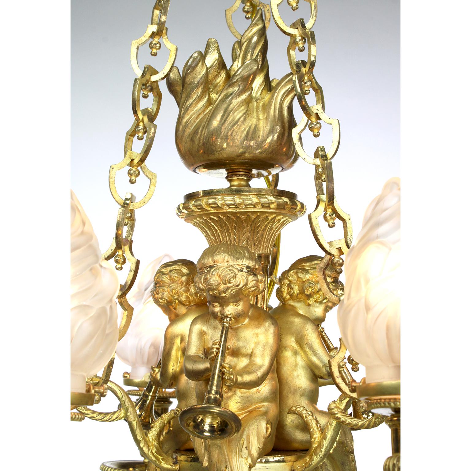 Gilt 19th Century Louis XVI Style Ormolu Cherub Chandelier After Pierre Gouthiere For Sale
