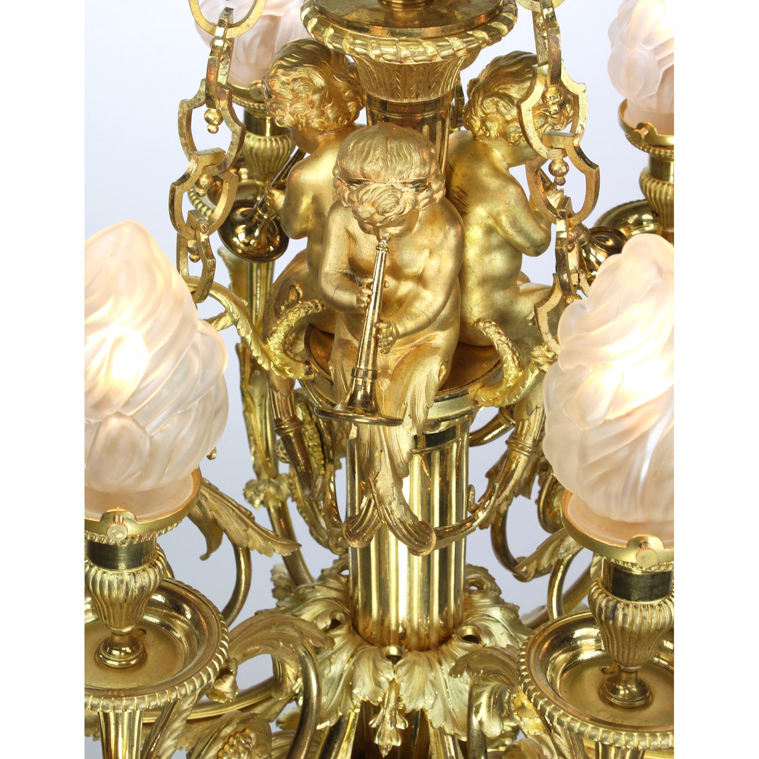 Lustre à chérubin en bronze doré de style Louis XVI du 19ème siècle d'après Pierre Gouthiere en vente 2