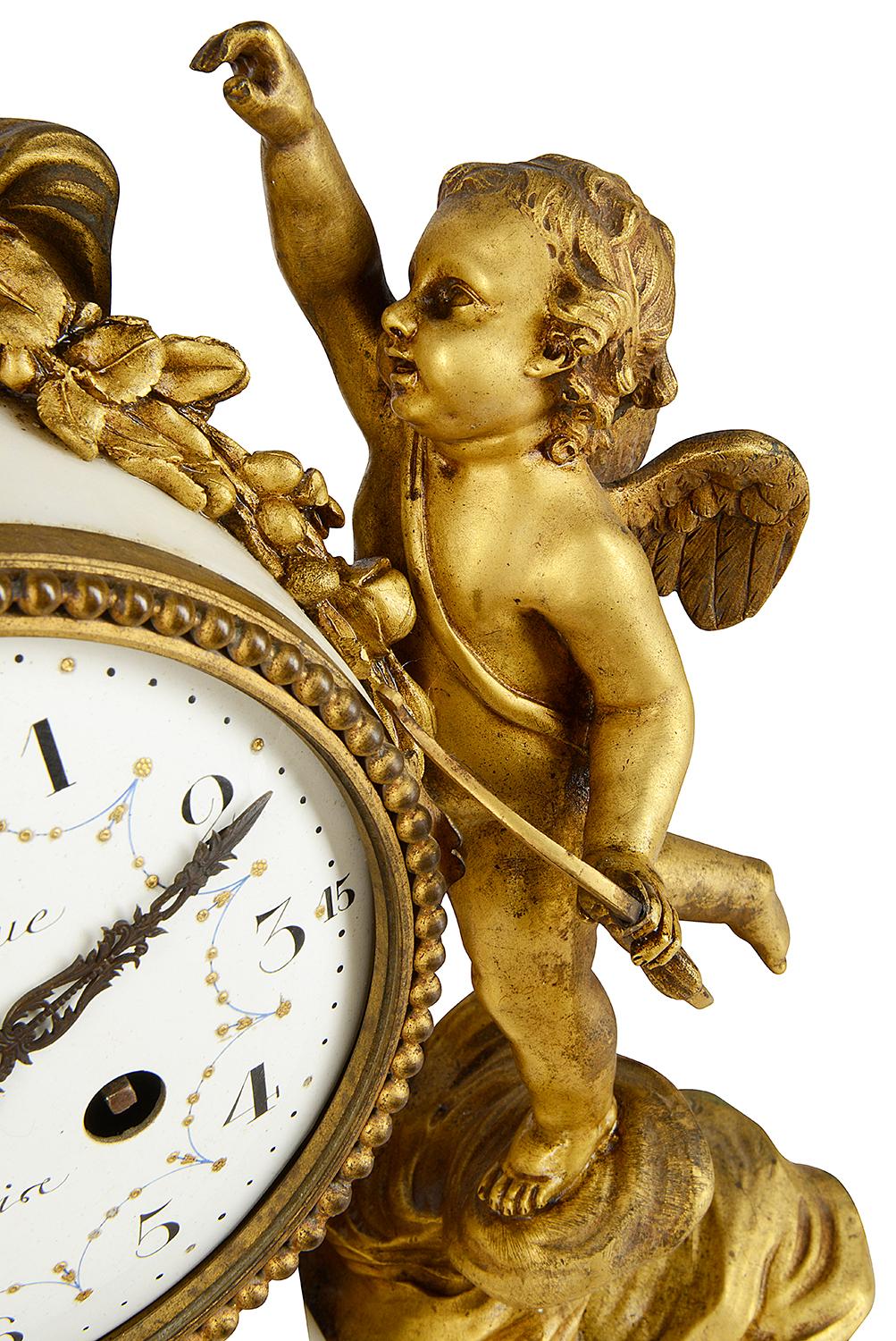 French 19th Century Louis XVI Style Ormolu Clock Set For Sale