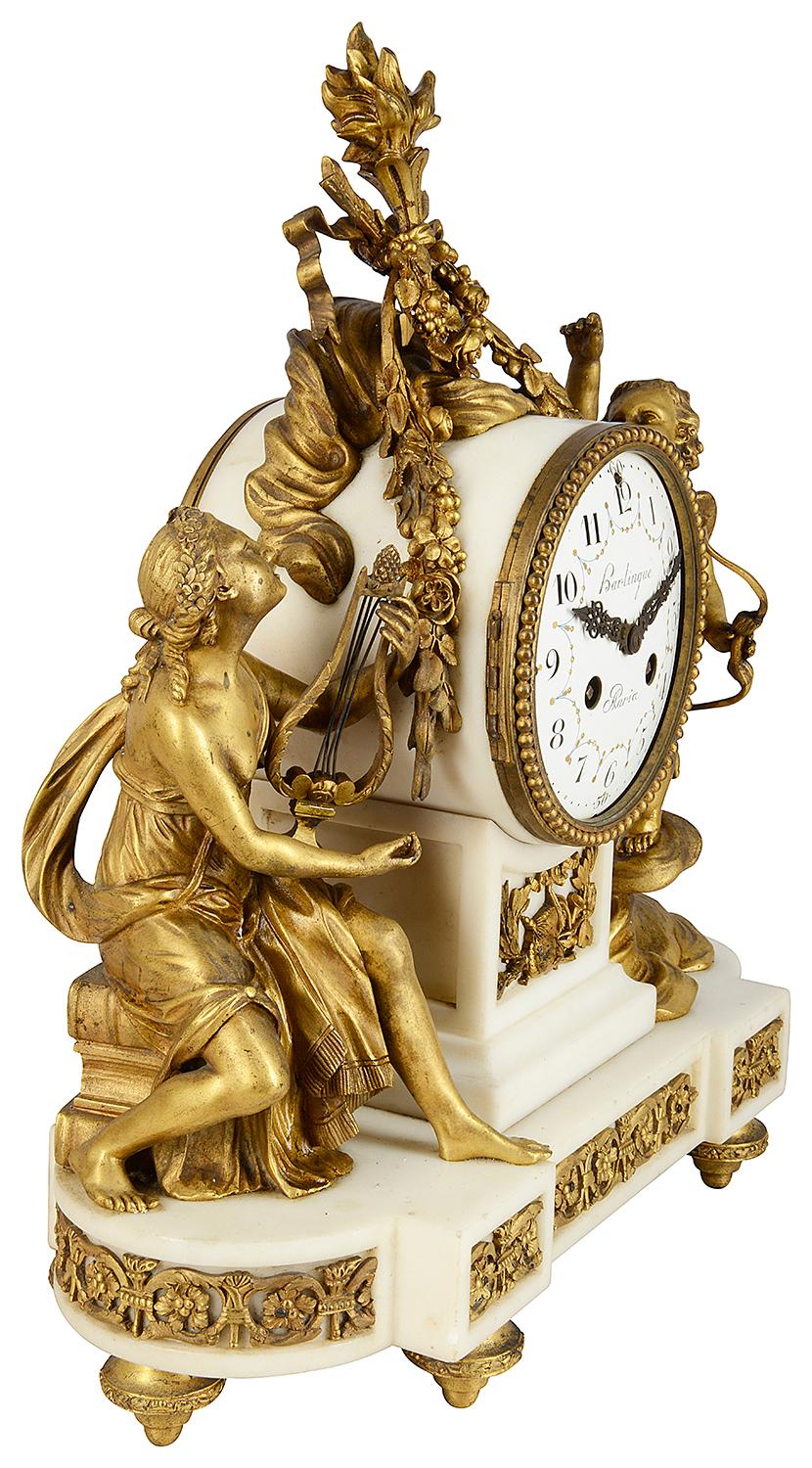 Marble 19th Century Louis XVI Style Ormolu Clock Set For Sale