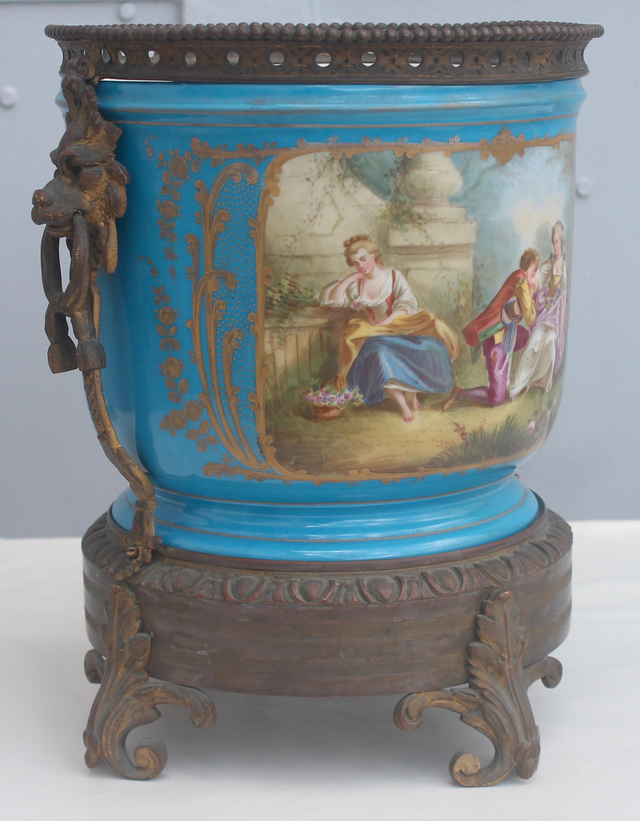 French 19th Century Louis XVI Style Ormolu-Mounted Sèvres Porcelain Cachepot