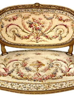 19th Century Louis XVI Style Ornate Giltwood Sofa