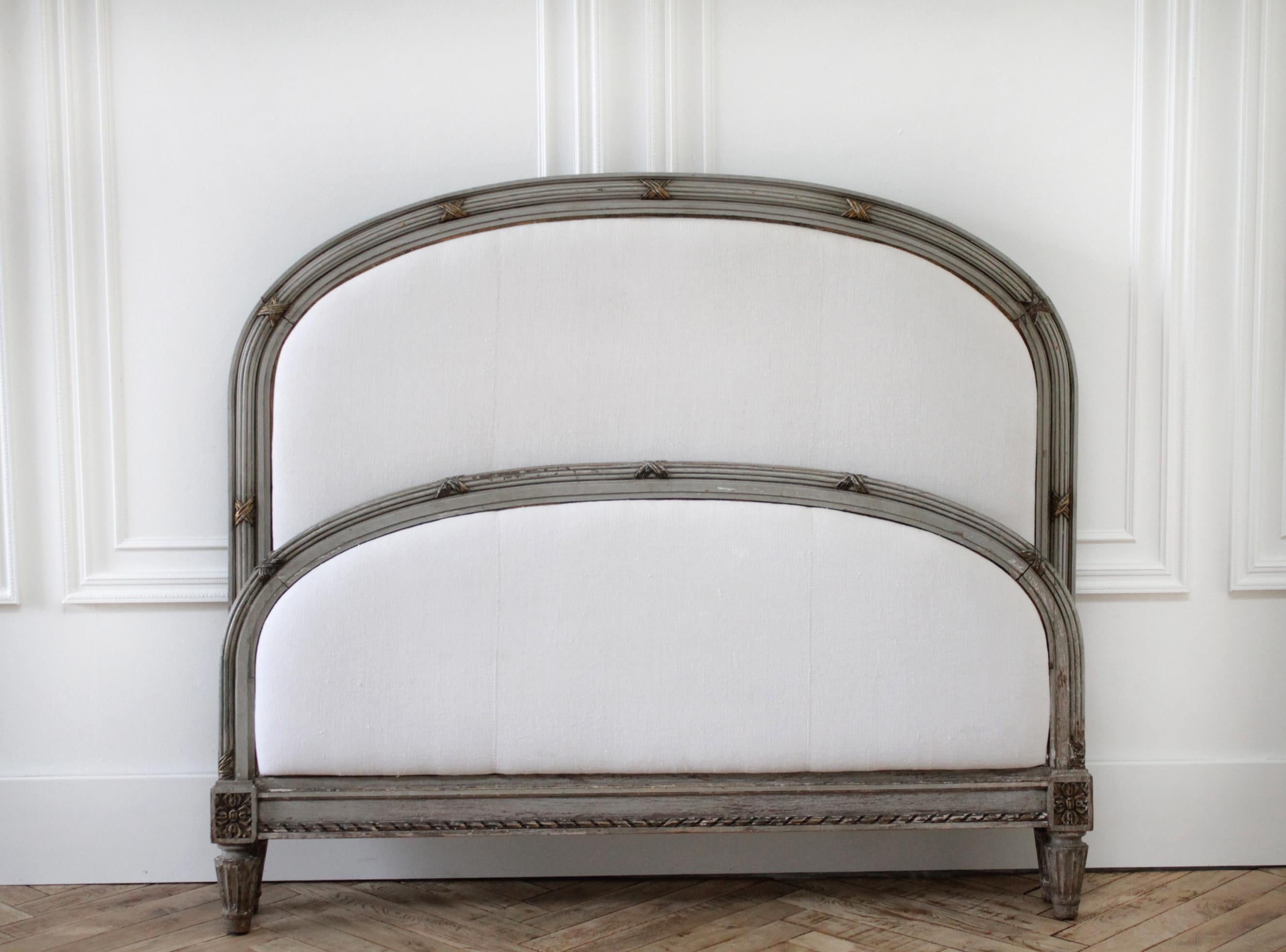 Italian 19th Century Louis XVI Style Painted and Upholstered Full Size Bed
