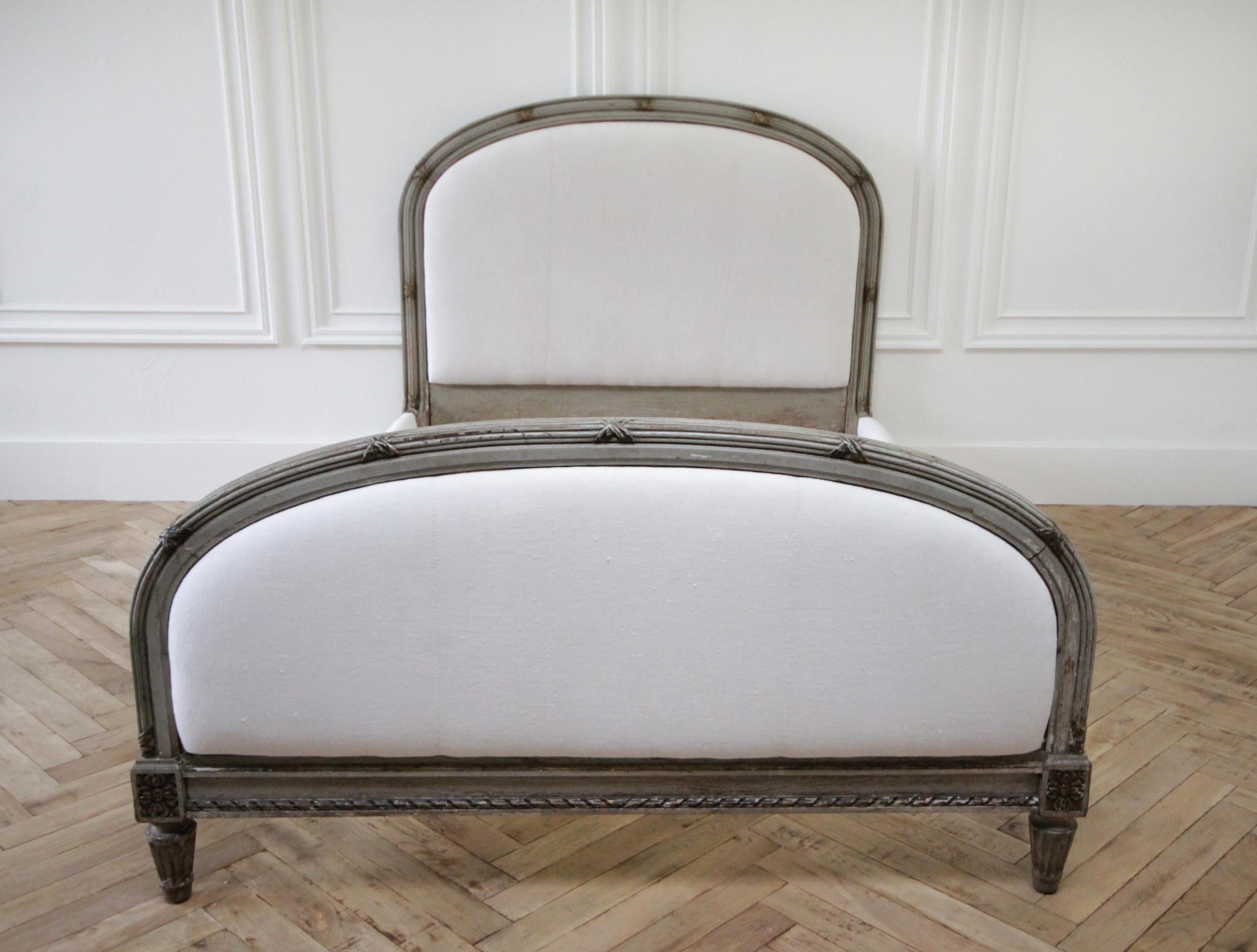 19th Century Louis XVI Style Painted and Upholstered Full Size Bed 3