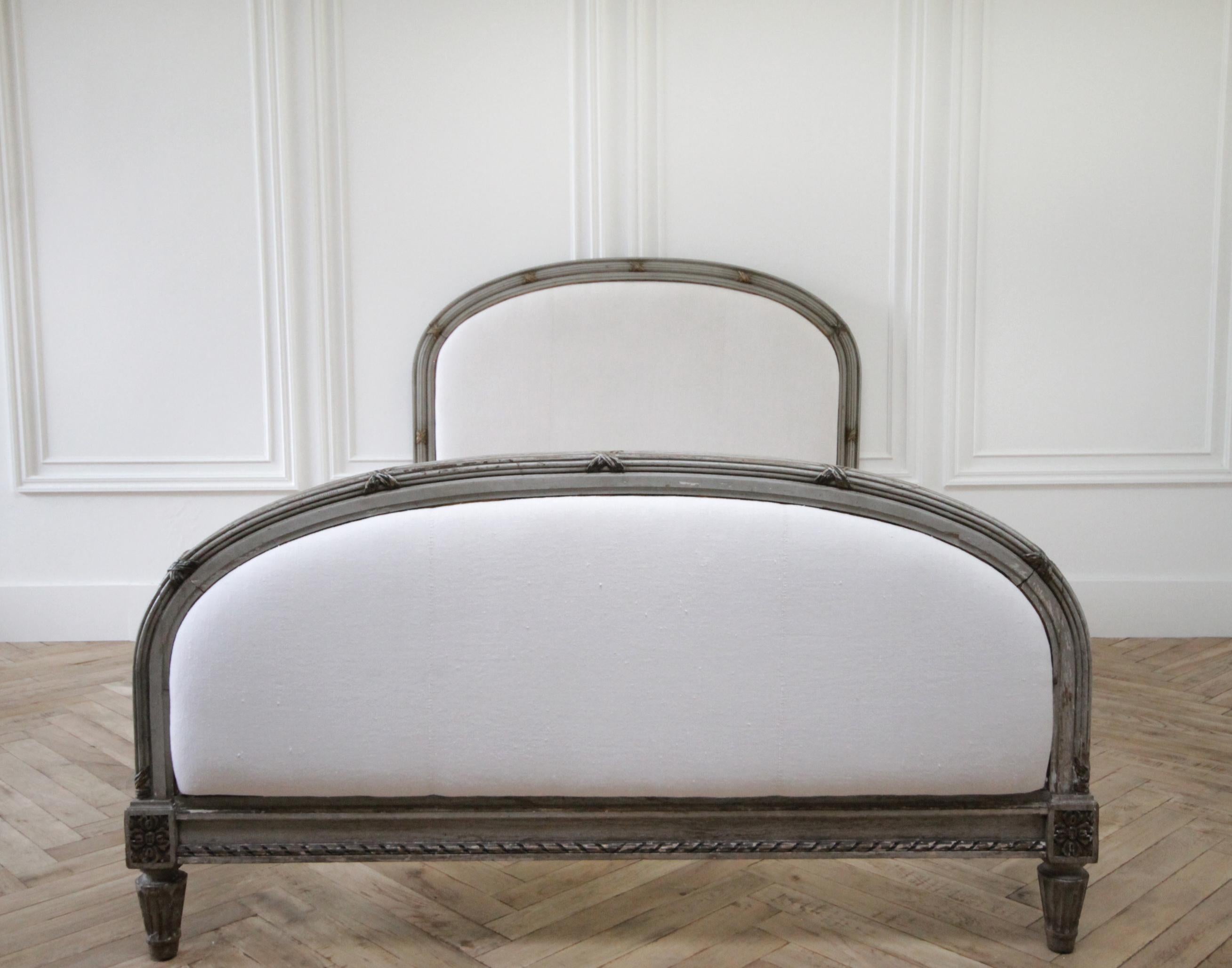 19th Century Louis XVI Style Painted and Upholstered Full Size Bed 4