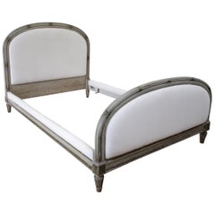 Antique 19th Century Louis XVI Style Painted and Upholstered Full Size Bed