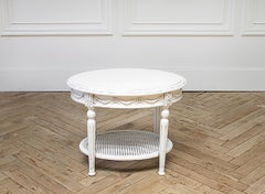 19th Century Louis XVI Style Painted Cane and Marble Side Table with Rose Swags