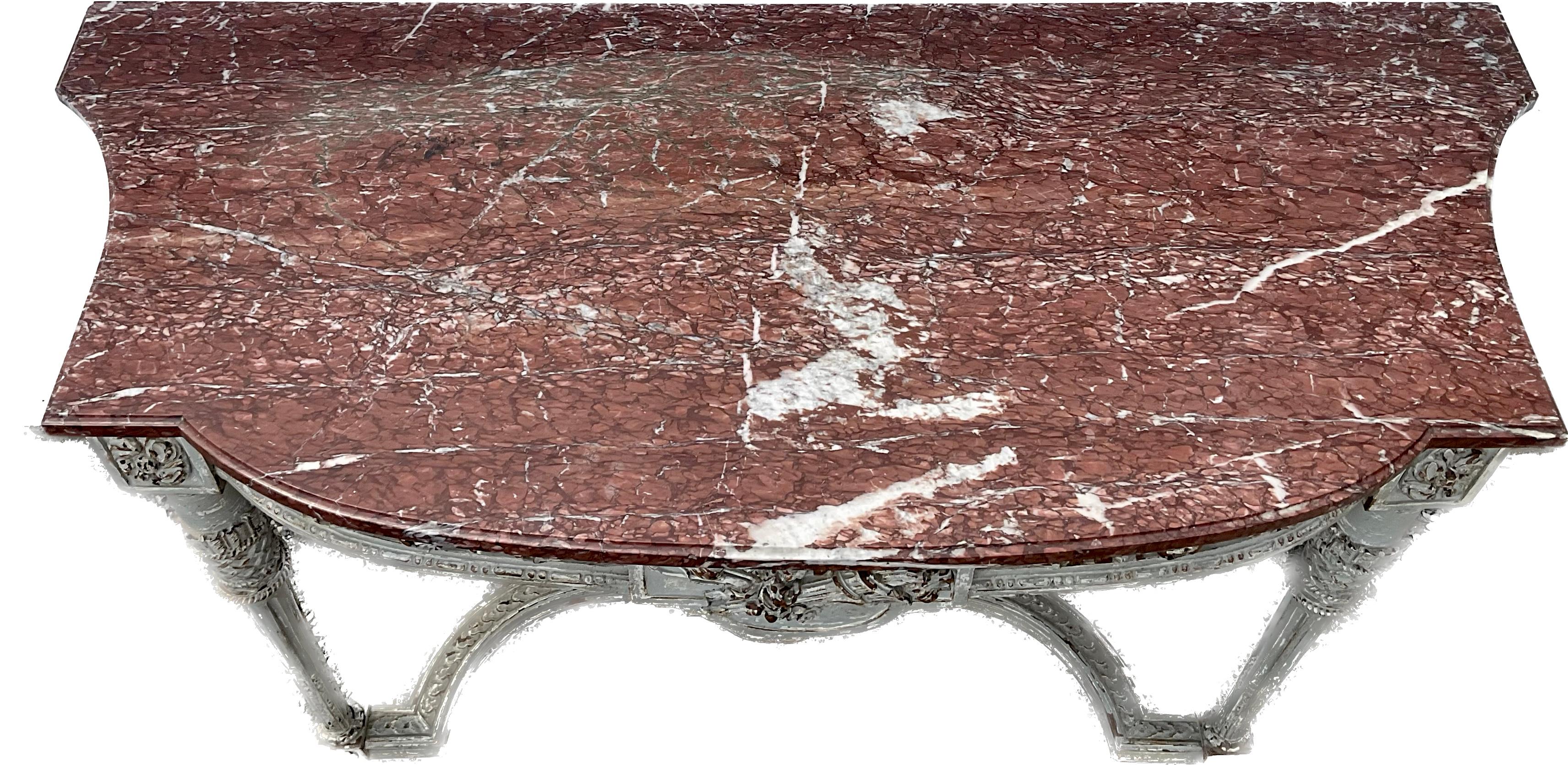 Breccia Marble 19th Century Louis XVI Style Painted Wood Console Table For Sale