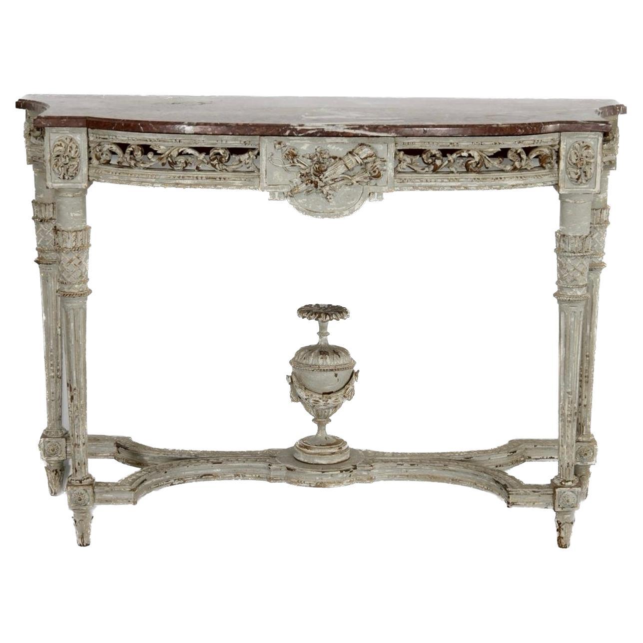 Table console en bois peint de style Louis XVI du 19ème siècle