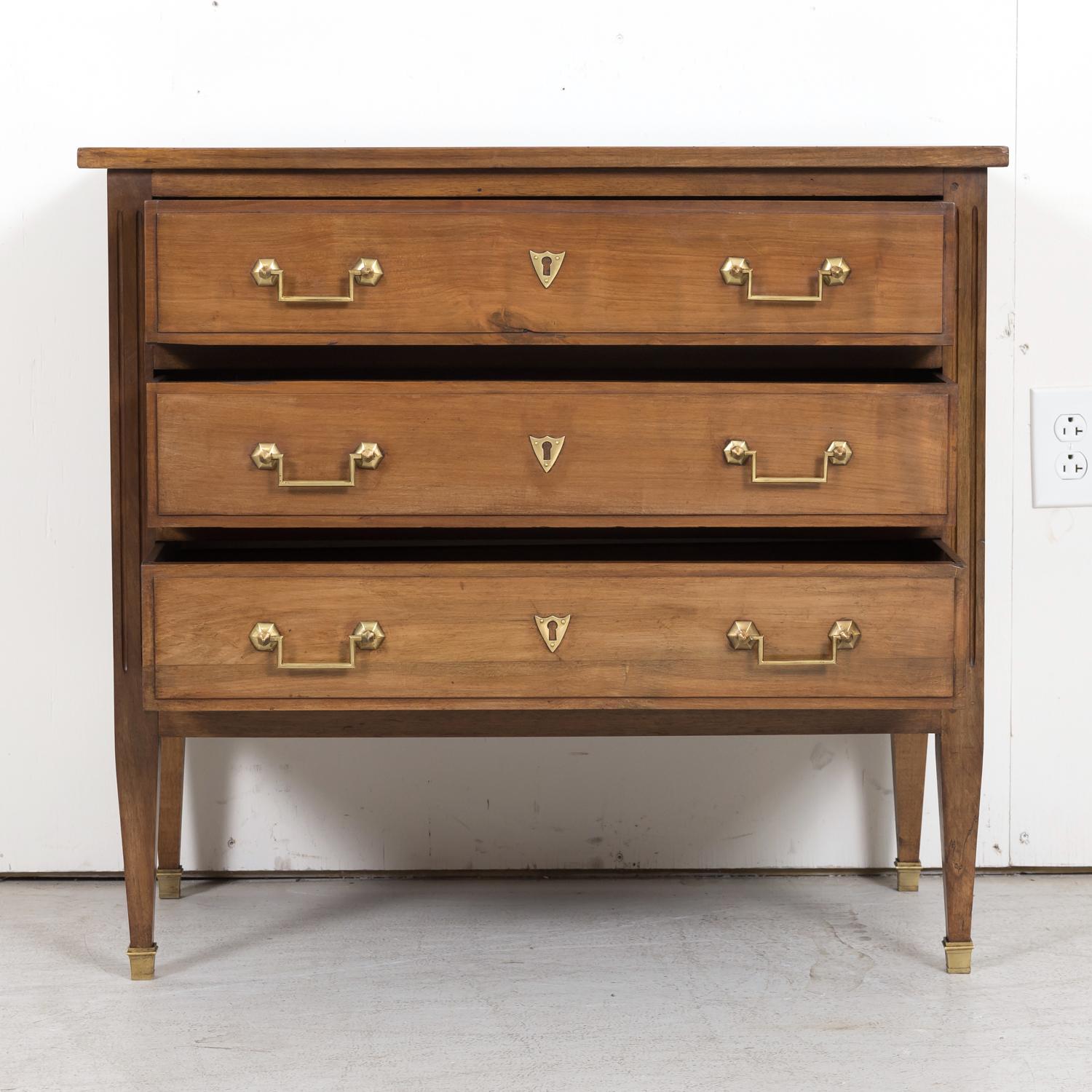 19th Century Louis XVI Style Petite Walnut Commode with Marquetry Band on Top 1