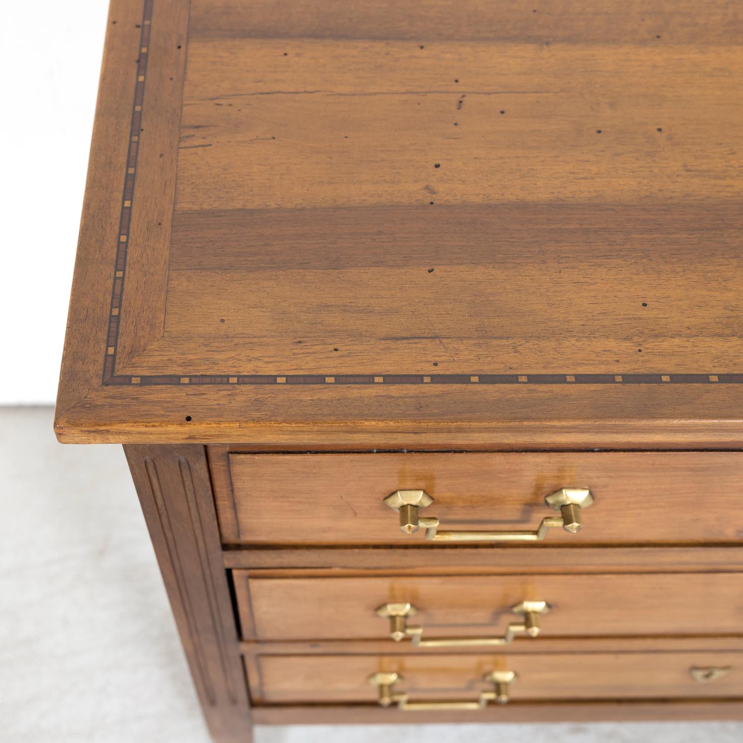 19th Century Louis XVI Style Petite Walnut Commode with Marquetry Band on Top 3