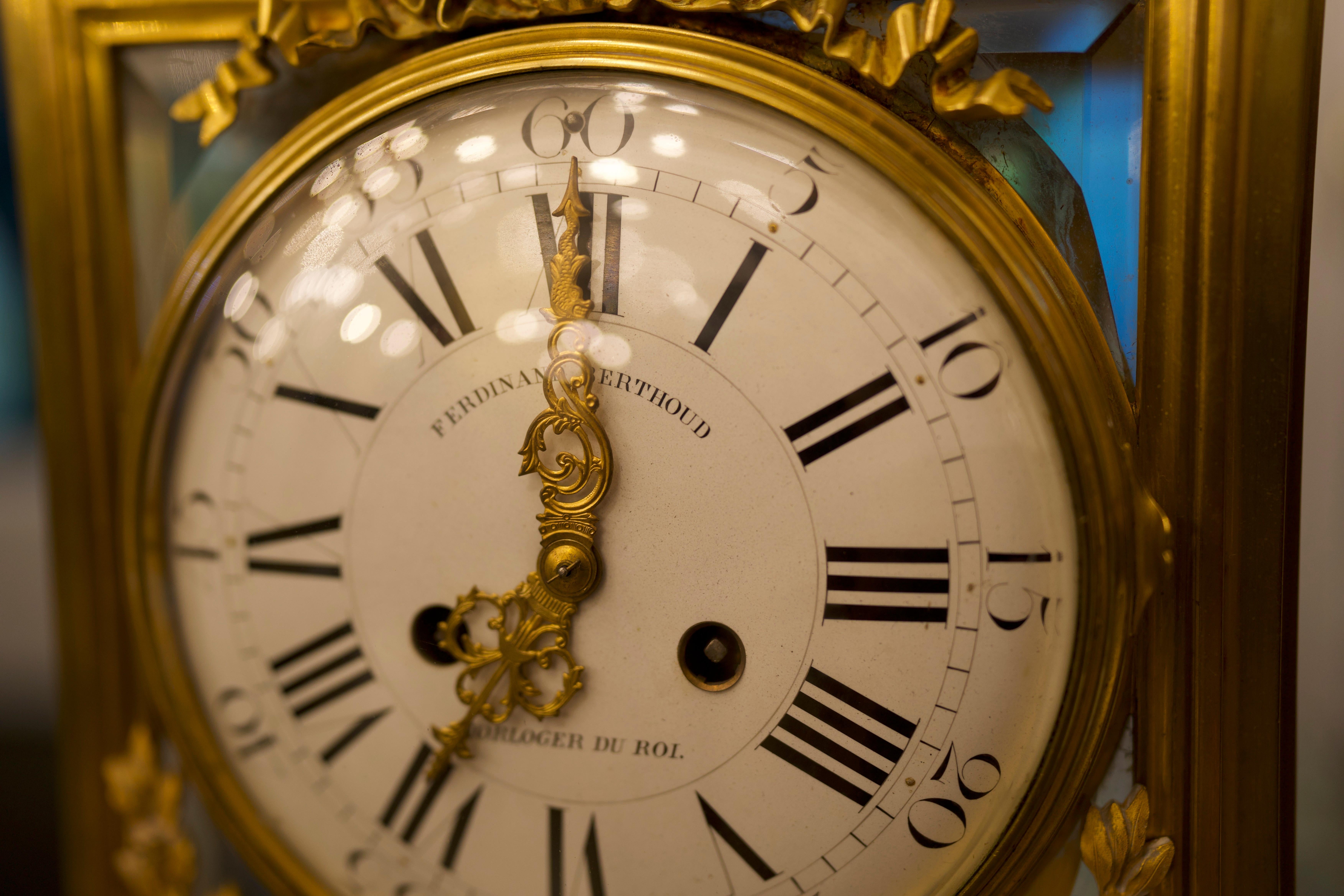 19th Century Louis XVI Style Regulator Gilt Bronze Clock by Ferdinand Berthoud For Sale 6
