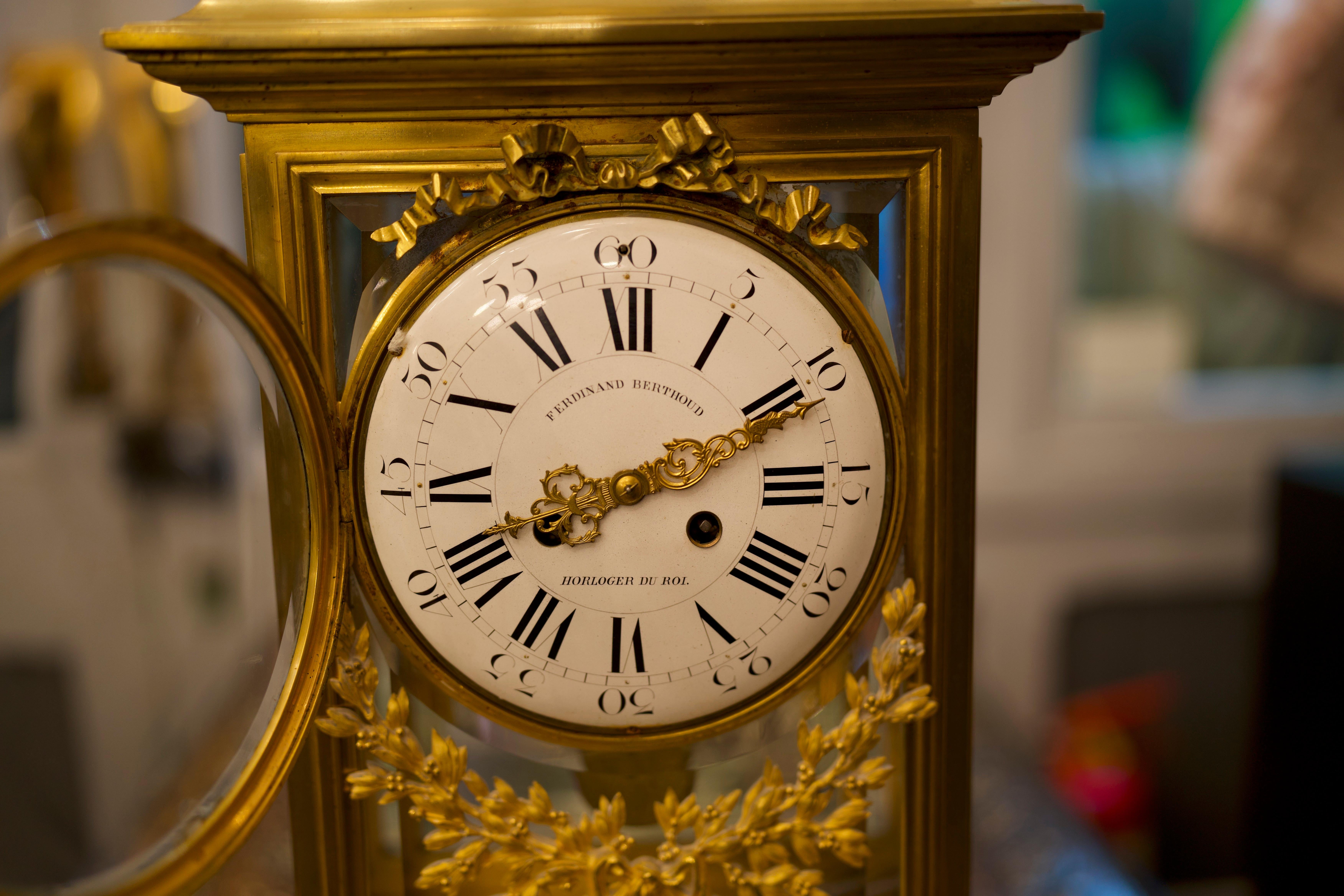 19th Century Louis XVI Style Regulator Gilt Bronze Clock by Ferdinand Berthoud For Sale 7
