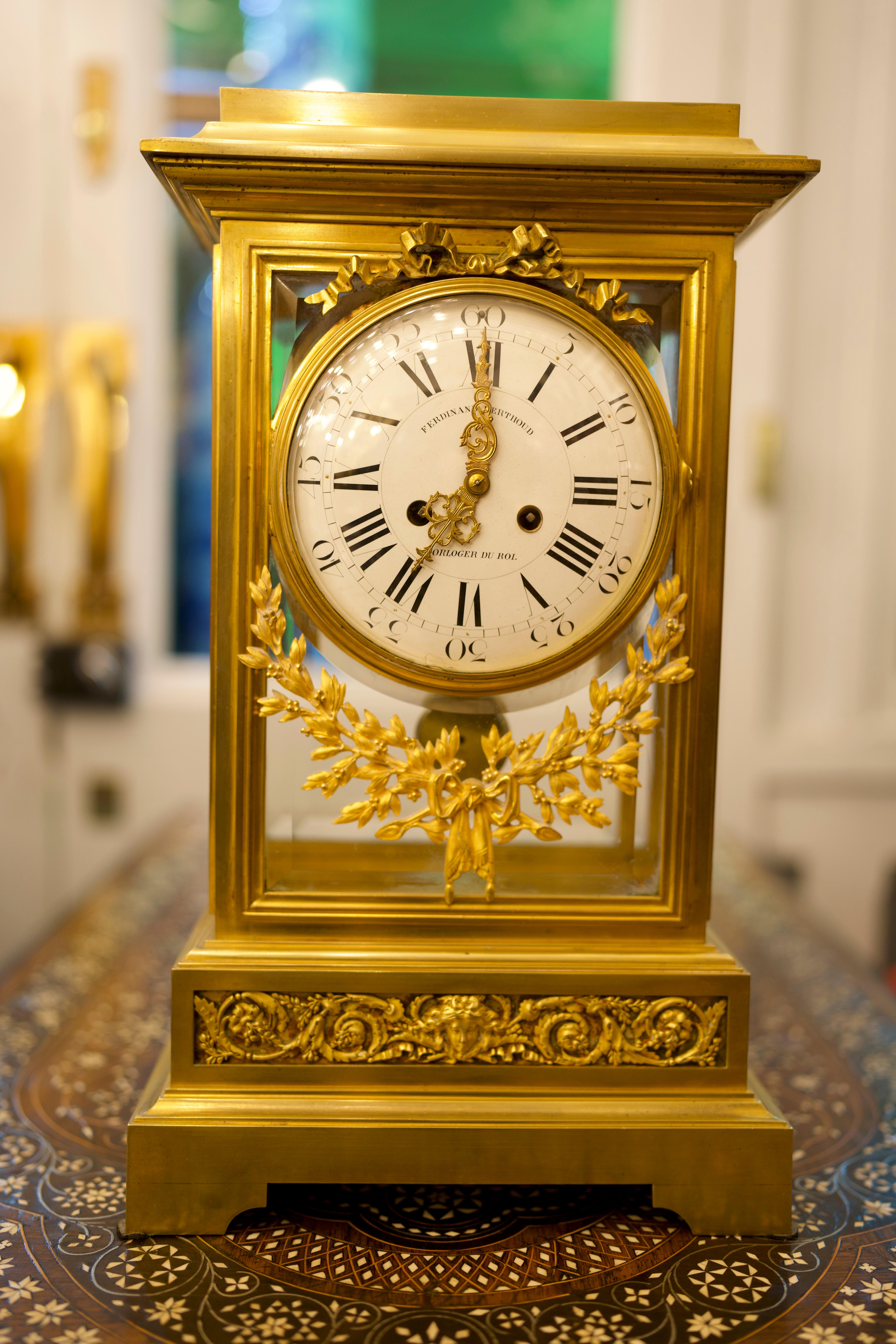 French 19th Century Louis XVI Style Regulator Gilt Bronze Clock by Ferdinand Berthoud For Sale