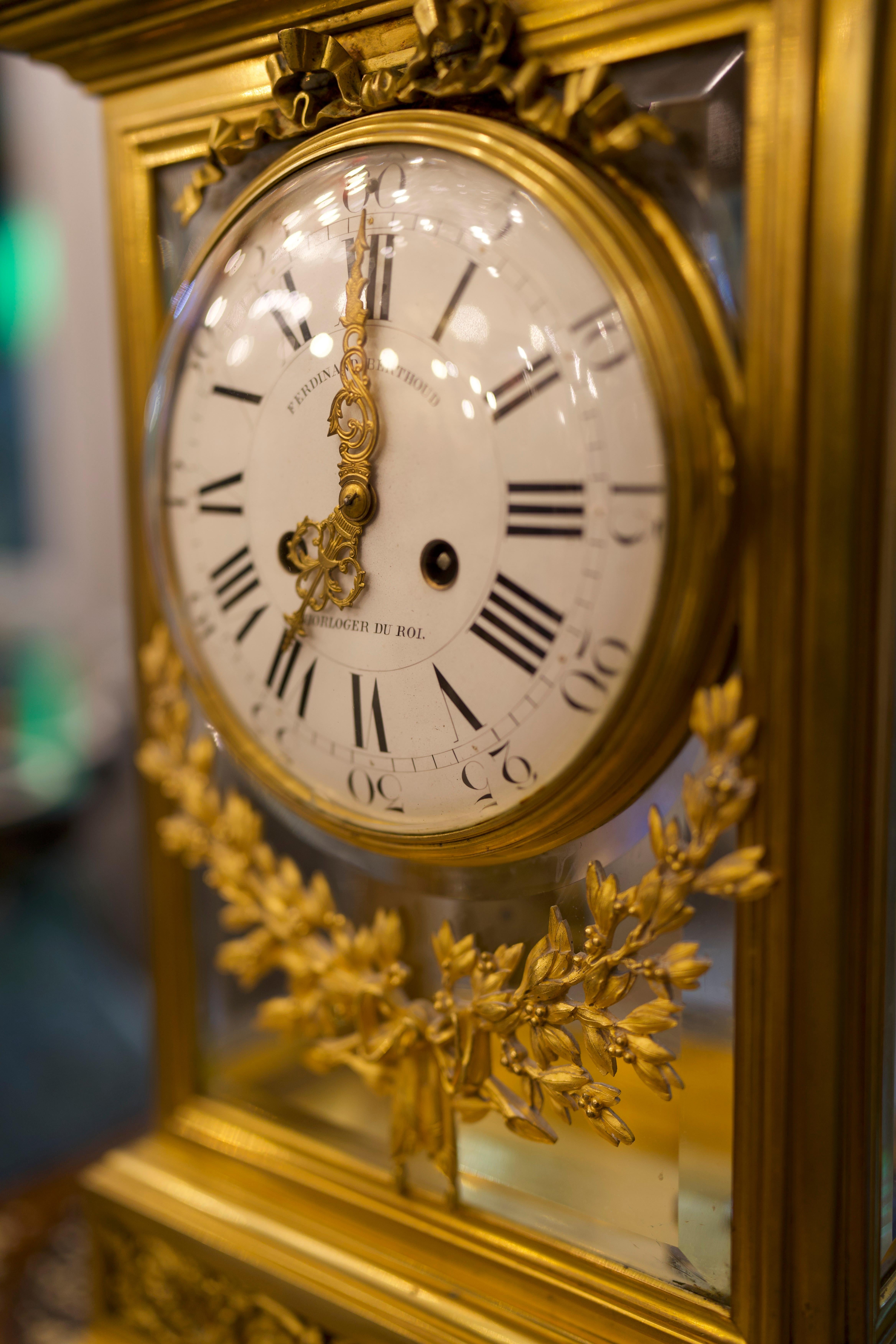 19th Century Louis XVI Style Regulator Gilt Bronze Clock by Ferdinand Berthoud For Sale 4