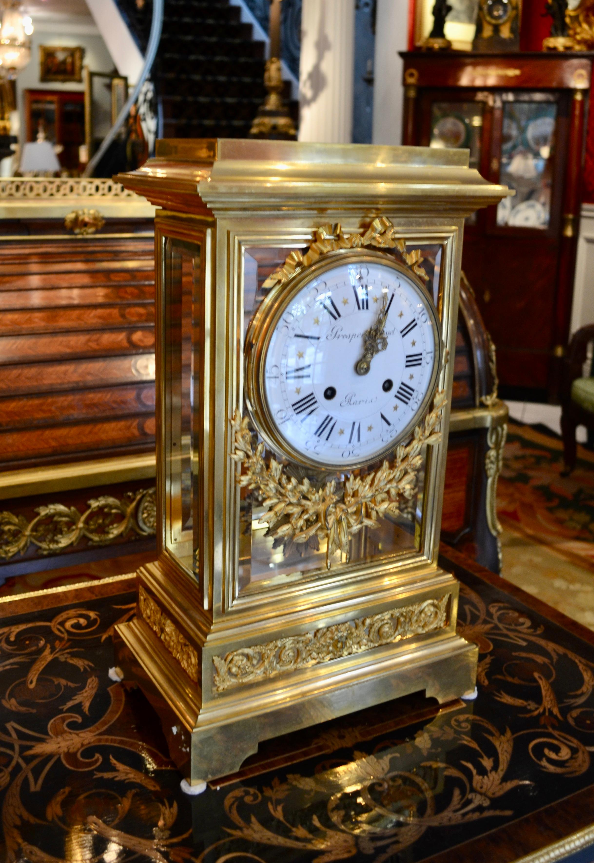 19th Century Louis XVI Style Regulator Gilt Bronze Clock by Prosper Roussel For Sale 5
