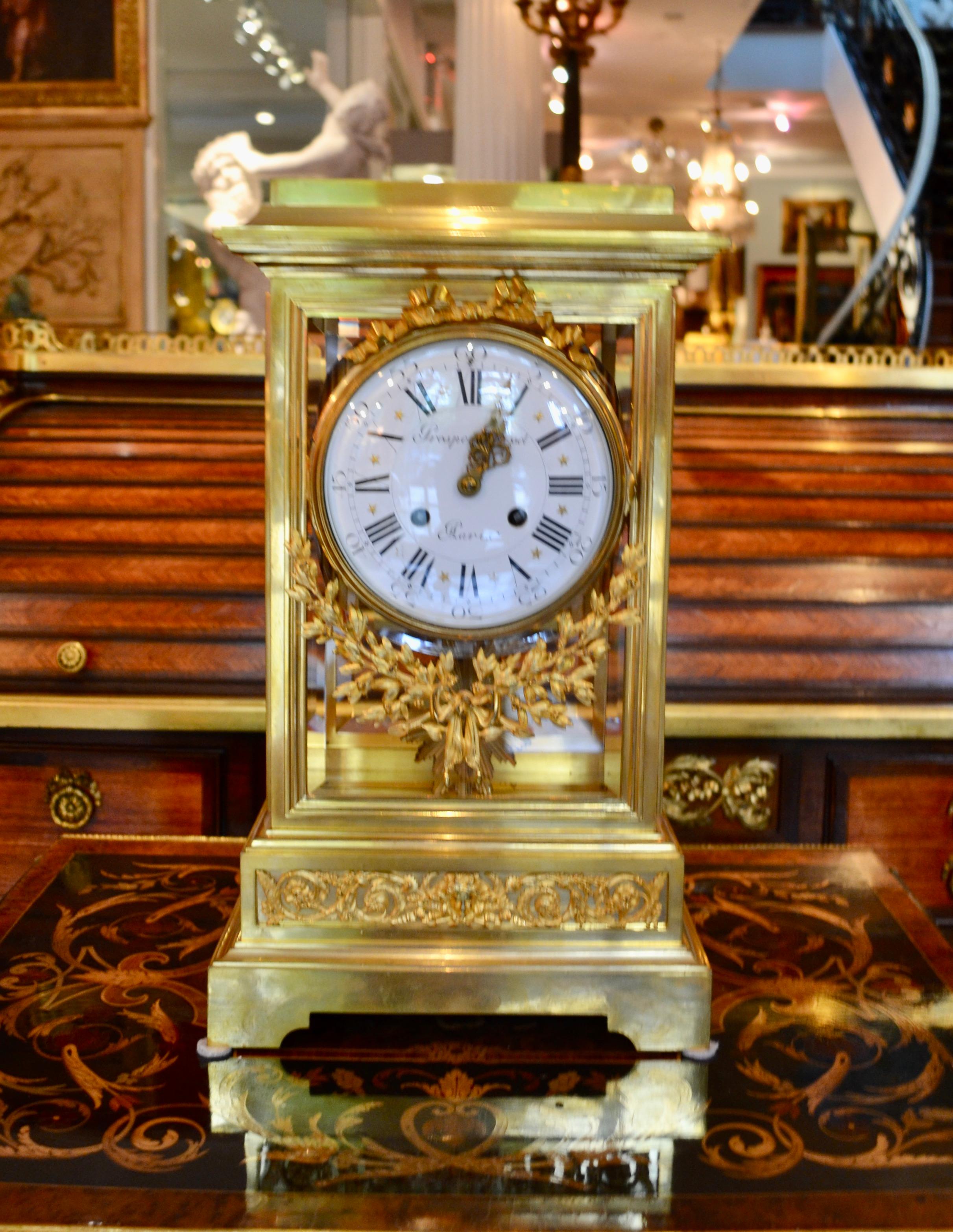 19th Century Louis XVI Style Regulator Gilt Bronze Clock by Prosper Roussel For Sale 3