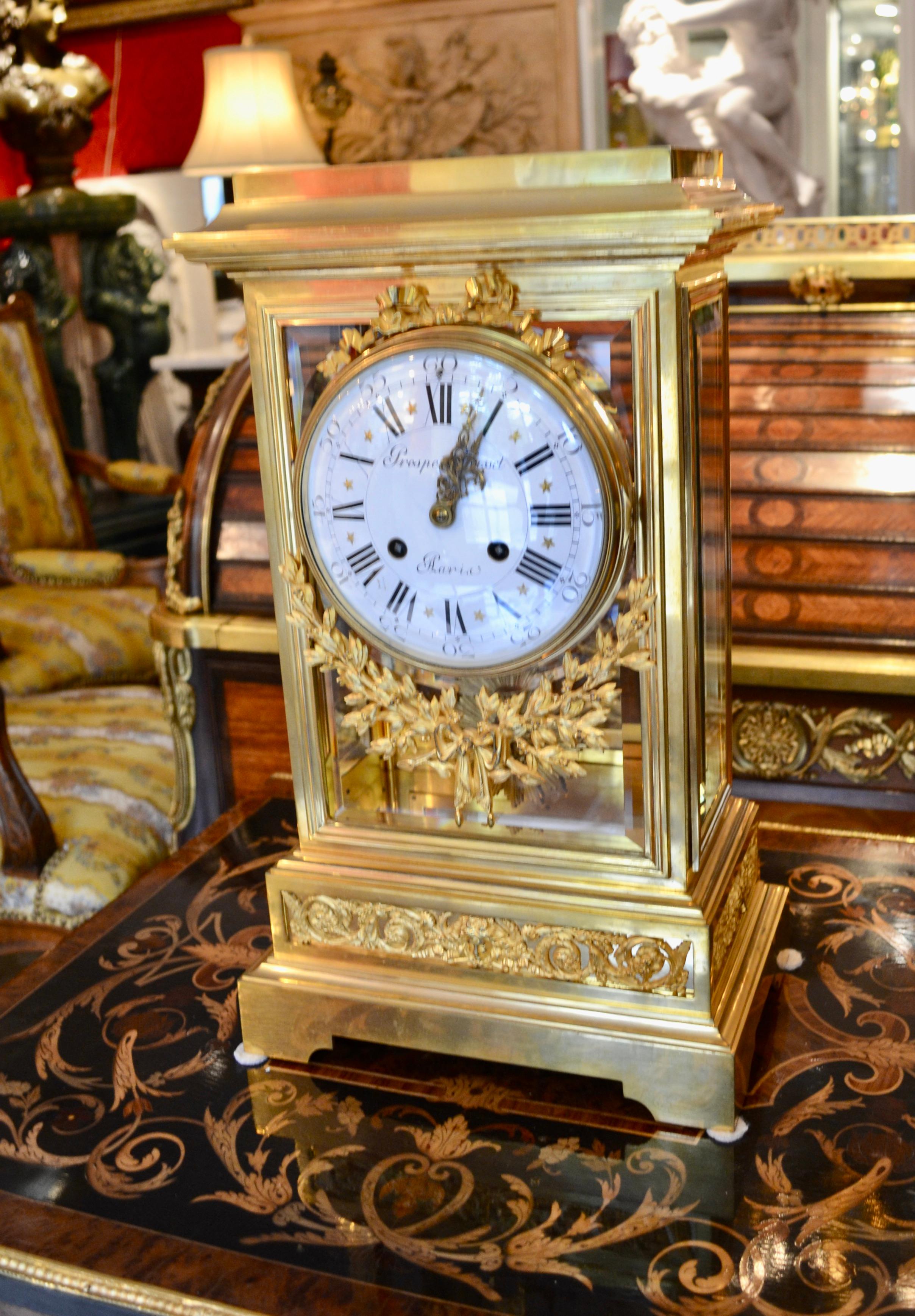 19th Century Louis XVI Style Regulator Gilt Bronze Clock by Prosper Roussel For Sale 4