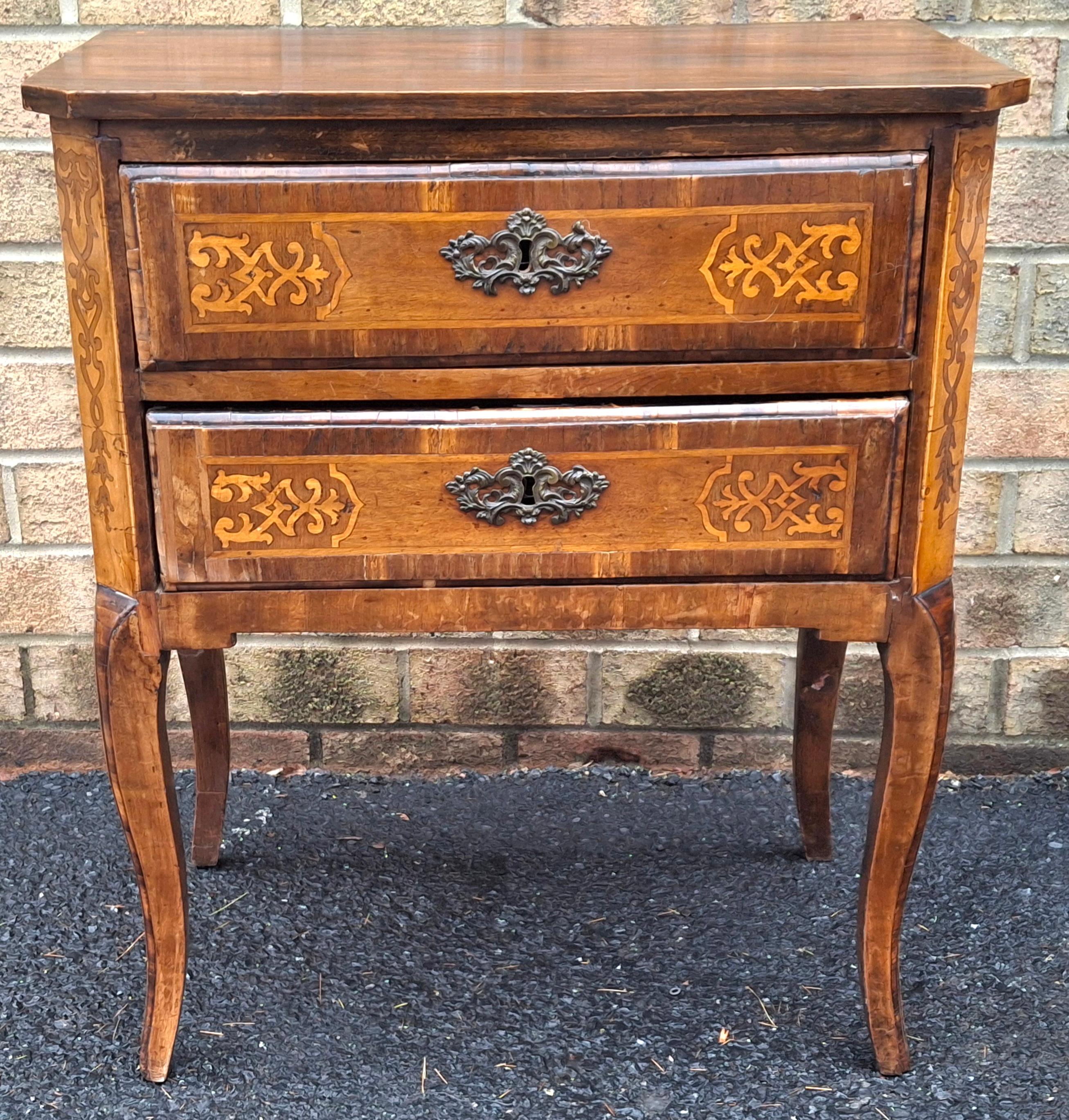 American 19th Century Louis XVI Style Satinwood Inlaid Mahogany Two-Drawer Side Chest For Sale