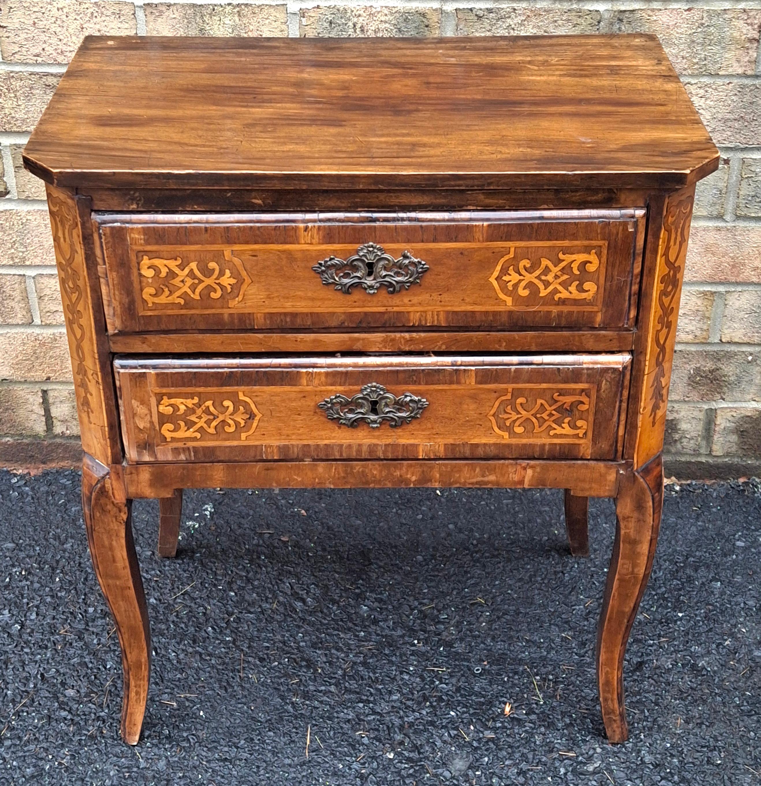 Stained 19th Century Louis XVI Style Satinwood Inlaid Mahogany Two-Drawer Side Chest For Sale