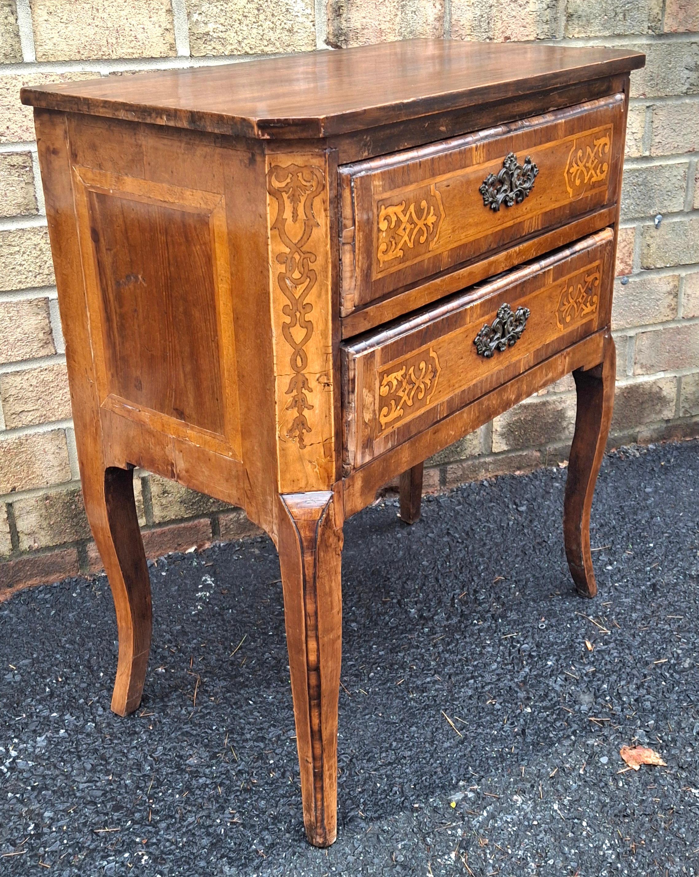 19th Century Louis XVI Style Satinwood Inlaid Mahogany Two-Drawer Side Chest For Sale 2