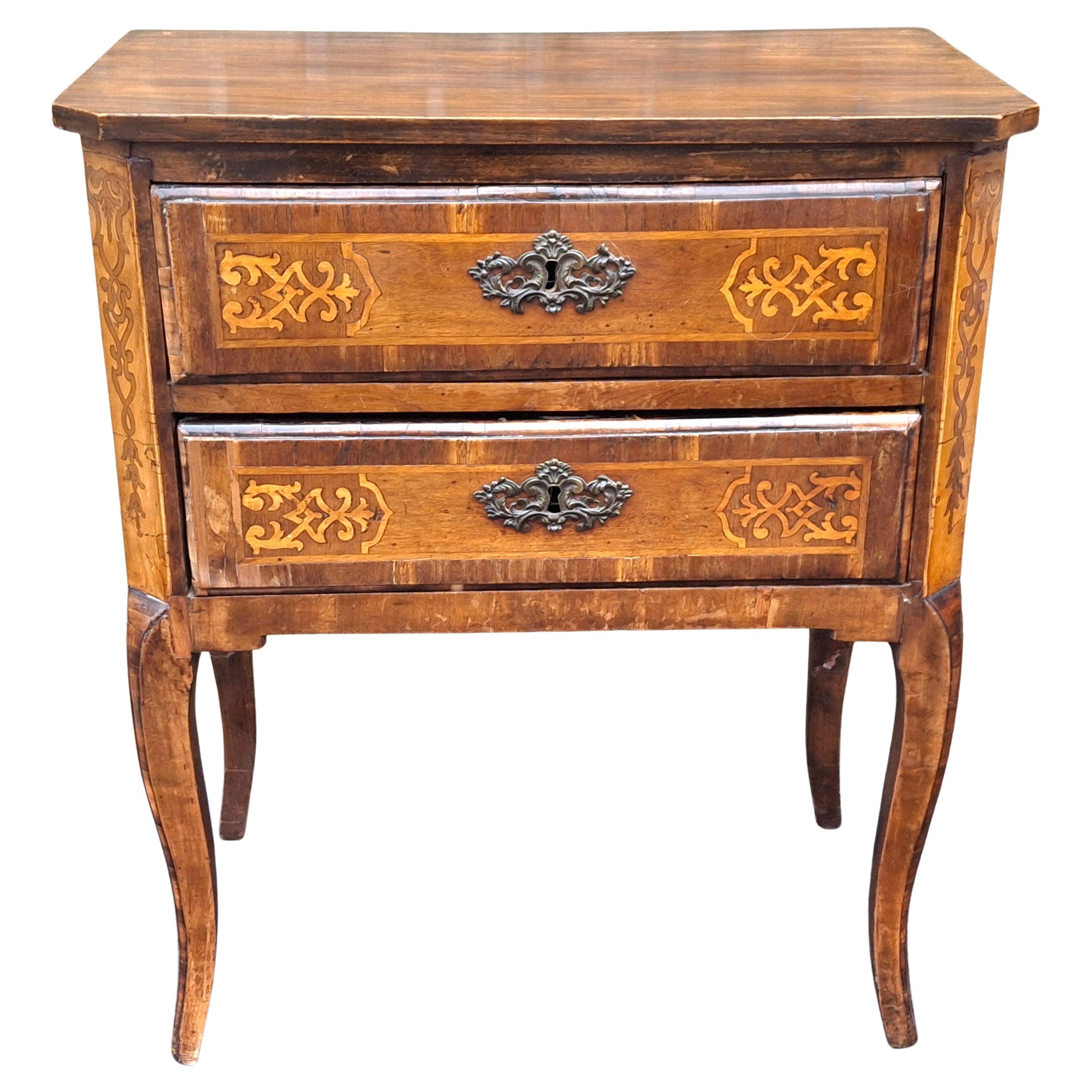 19th Century Louis XVI Style Satinwood Inlaid Mahogany Two-Drawer Side Chest For Sale