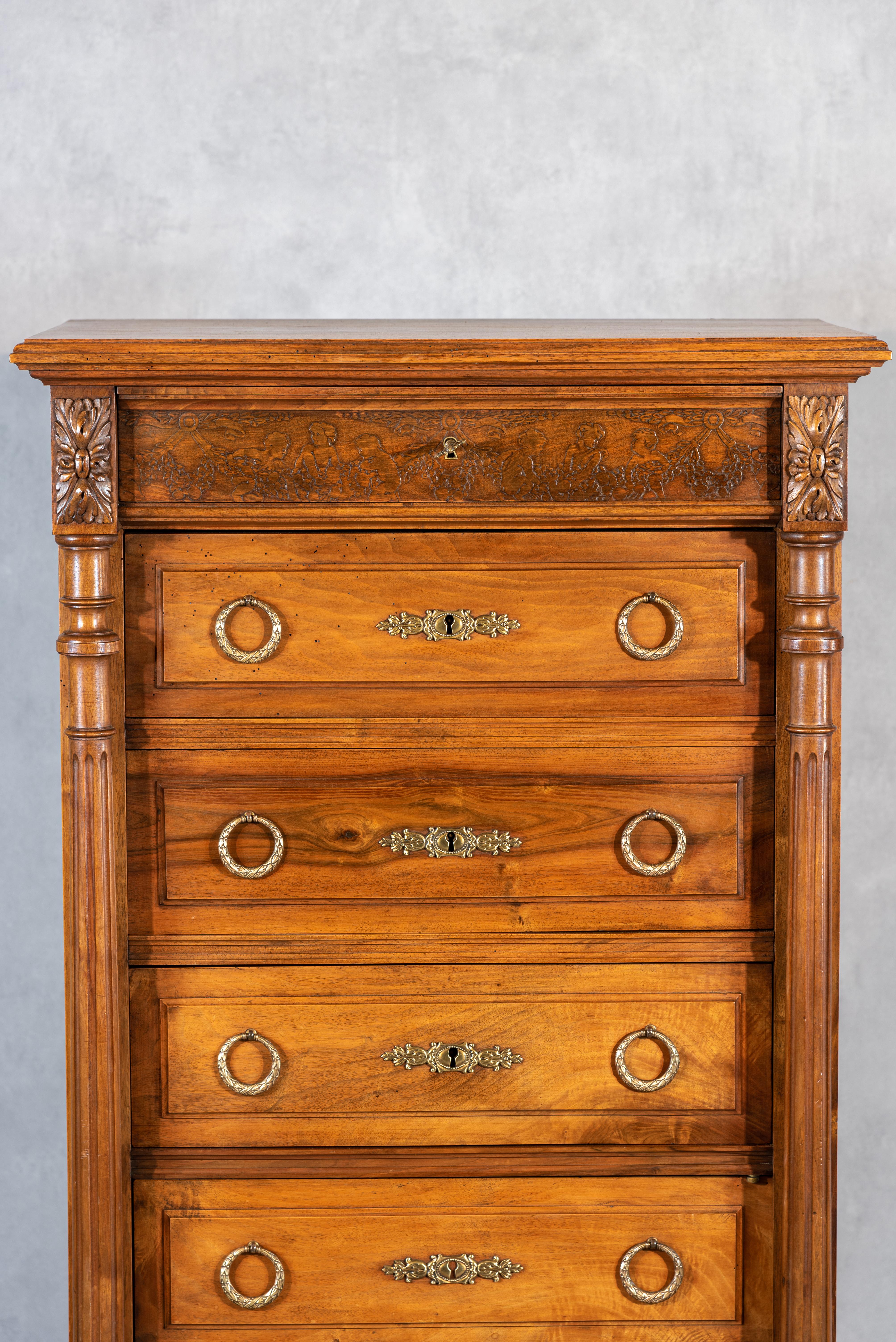 Hand-Carved 19th Century Louis XVI Style Semainier For Sale