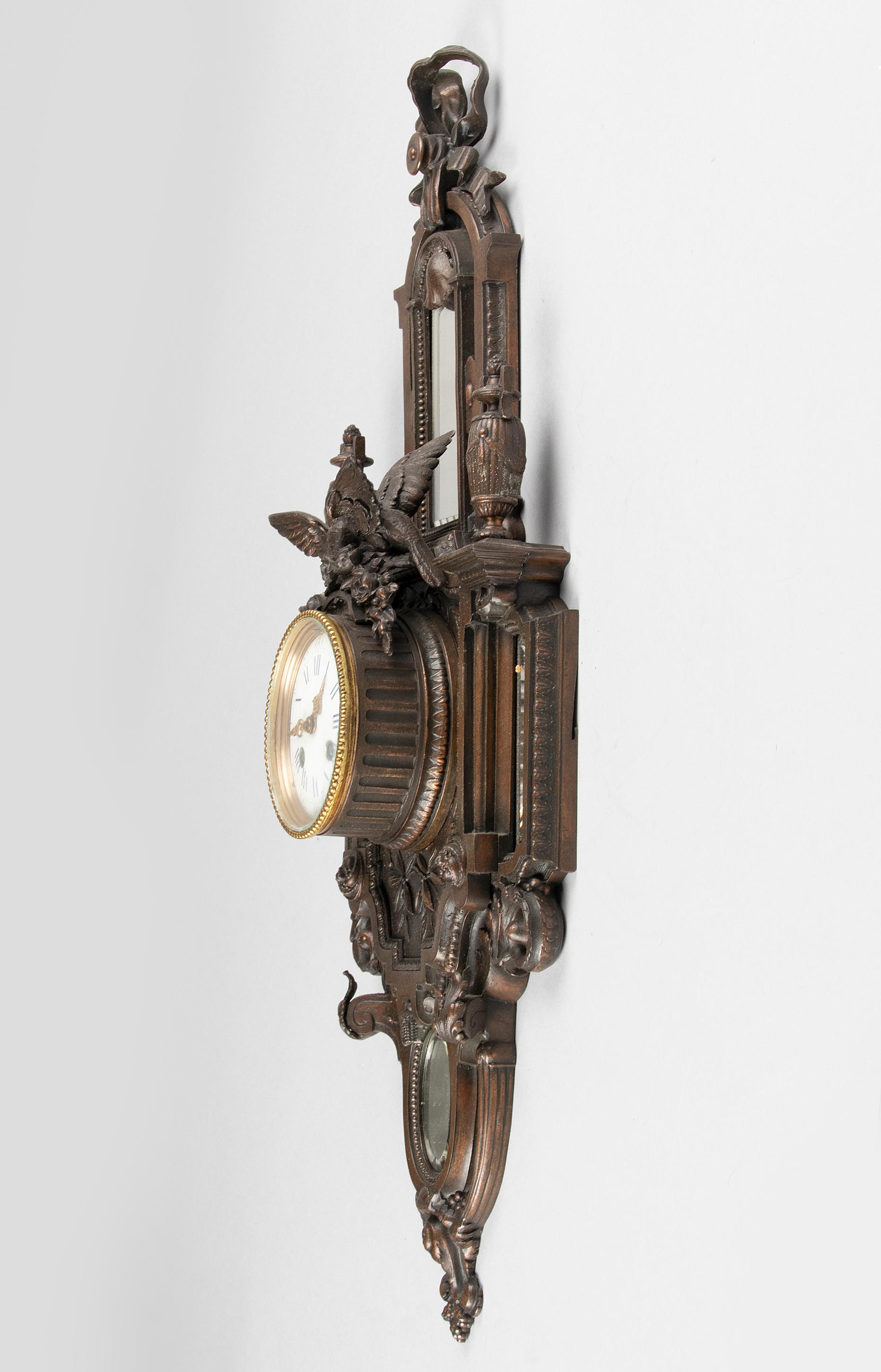 19th Century Louis XVI Style Spelter Wall Cartel Clock For Sale 4
